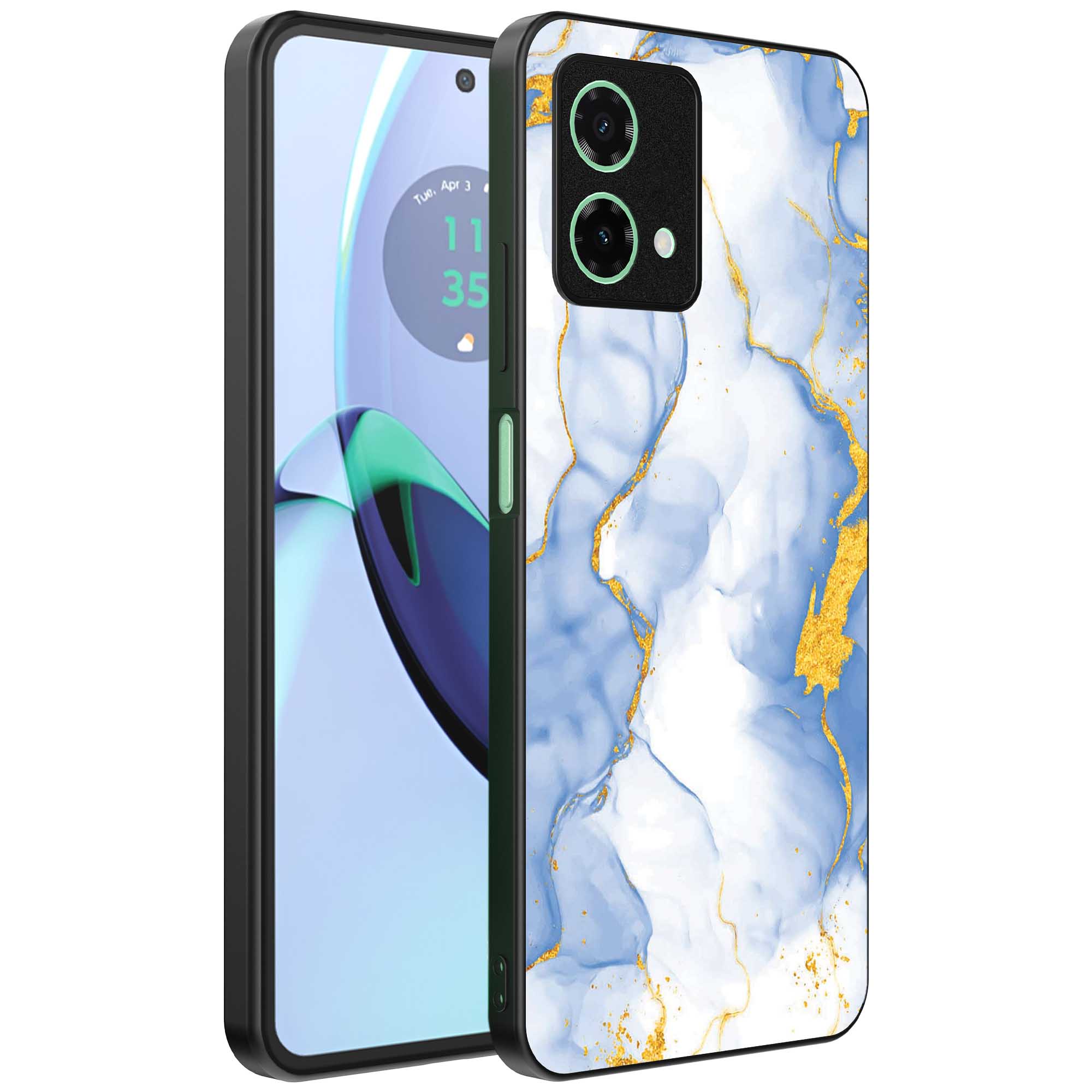 lichtblauw goud marmer opdruk_Motorola Moto G84 telefoonhoesje (1)