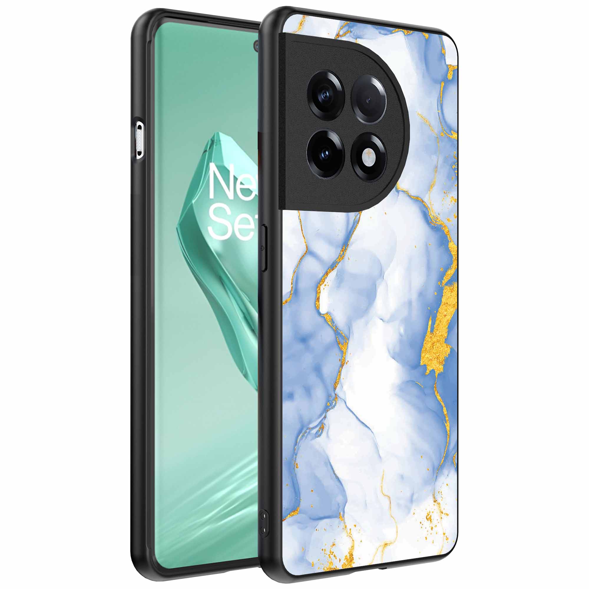 lichtblauw goud marmer opdruk_OnePlus 12R Telefoonhoesje (1)