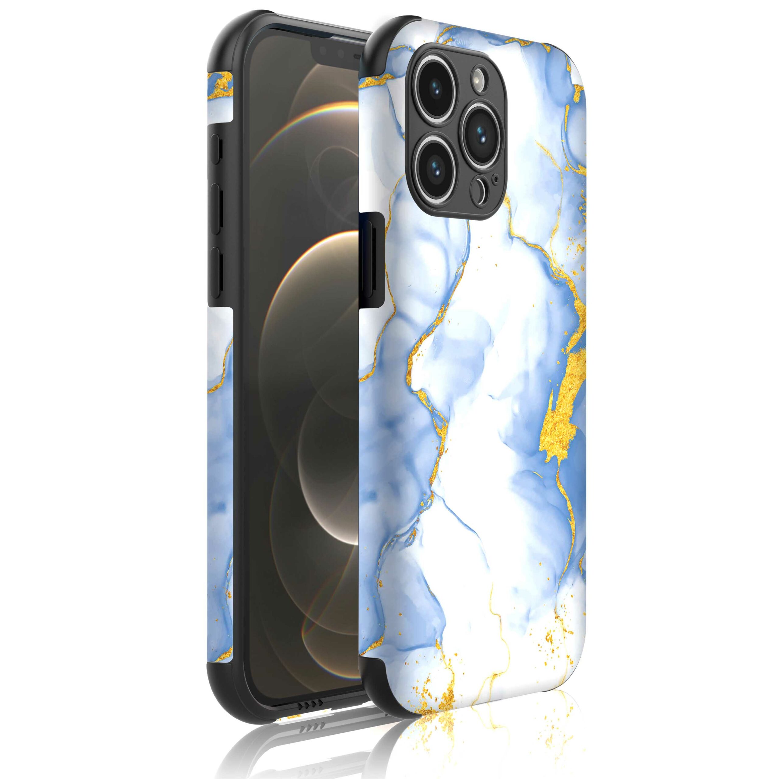 lichtblauw goud marmer opdruk_Telefoonhoesje met bumper randjes iPhone 12 Pro (1)