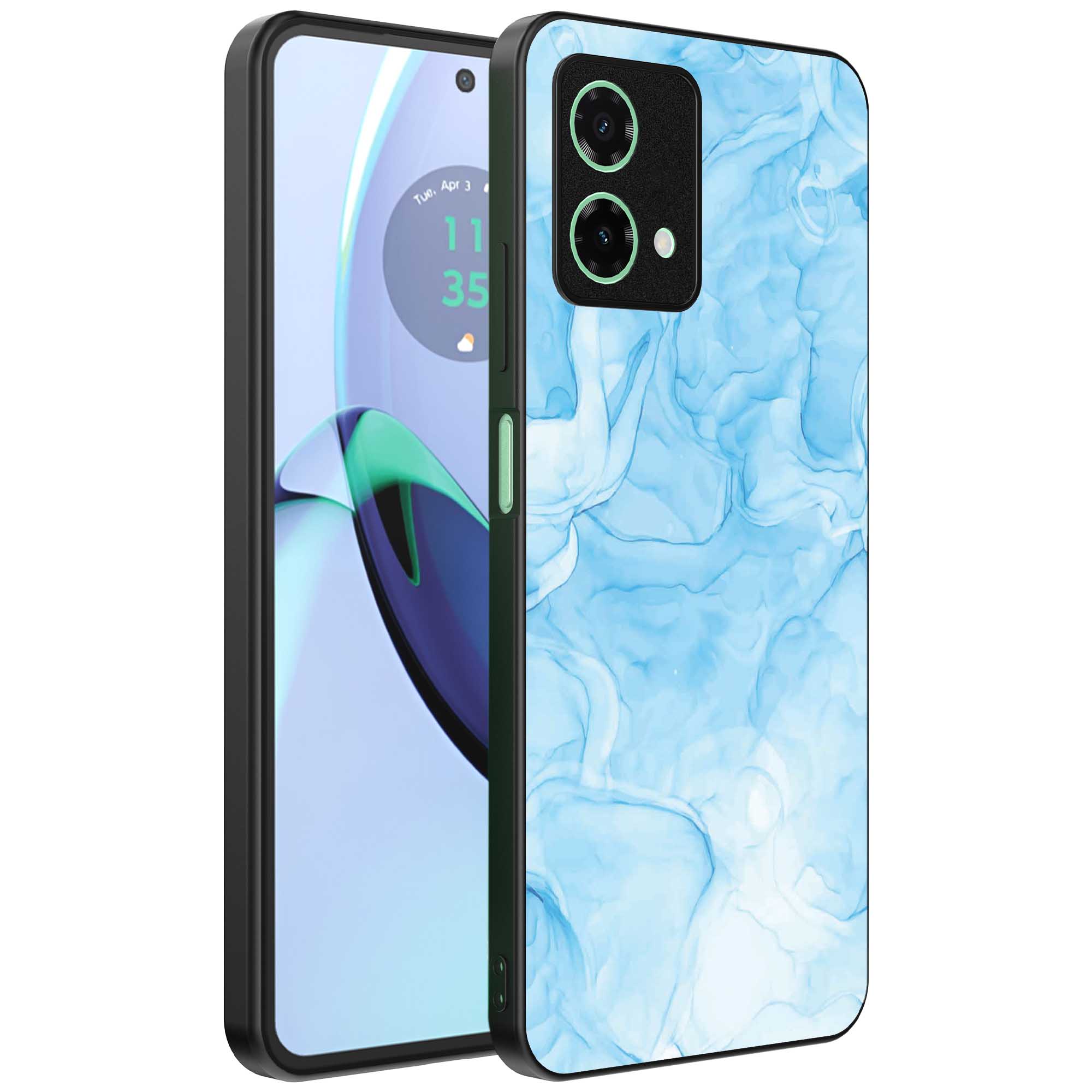 lichtblauw marmer opdruk_Motorola Moto G84 telefoonhoesje (1)