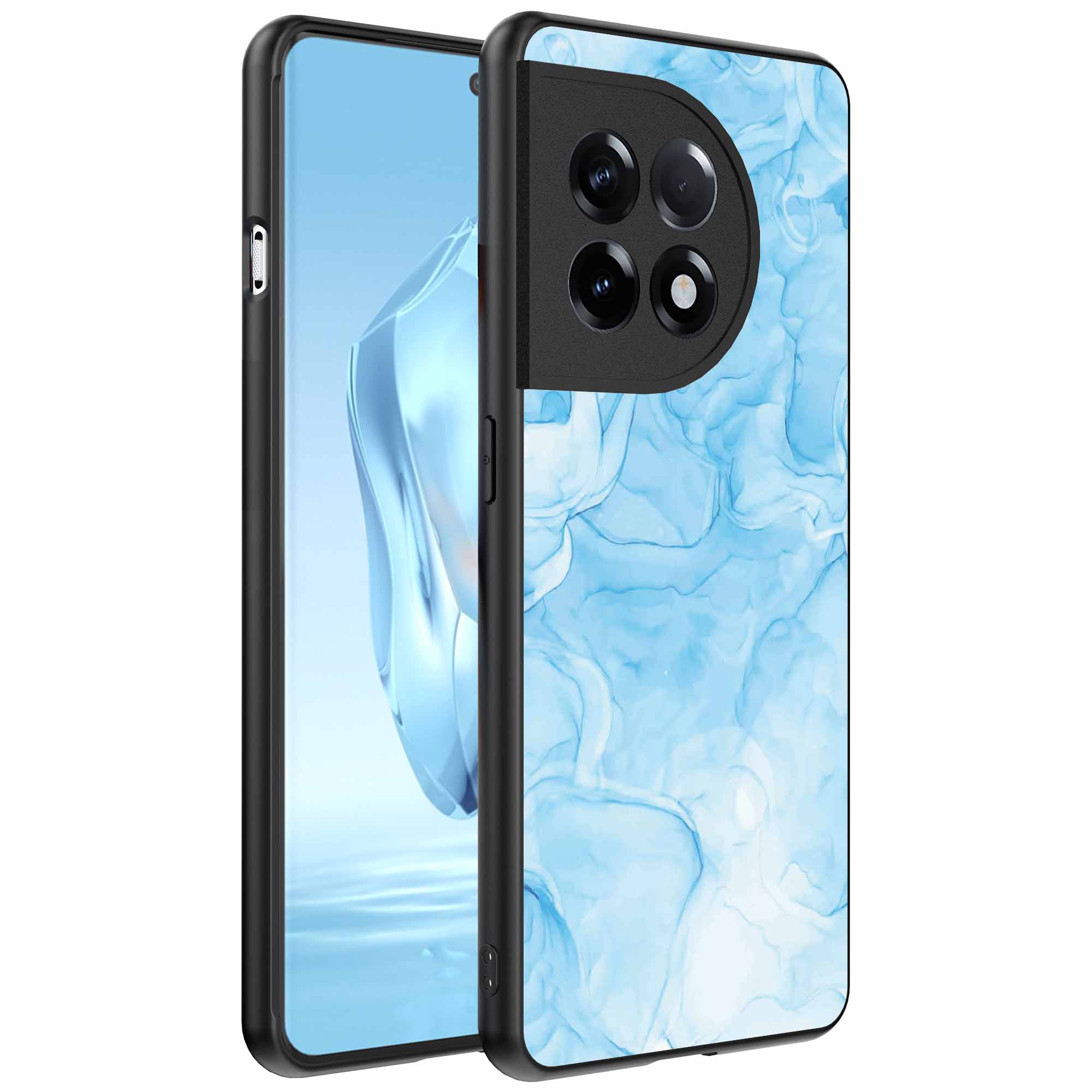 lichtblauw marmer opdruk_OnePlus 12 Telefoonhoesje (1)