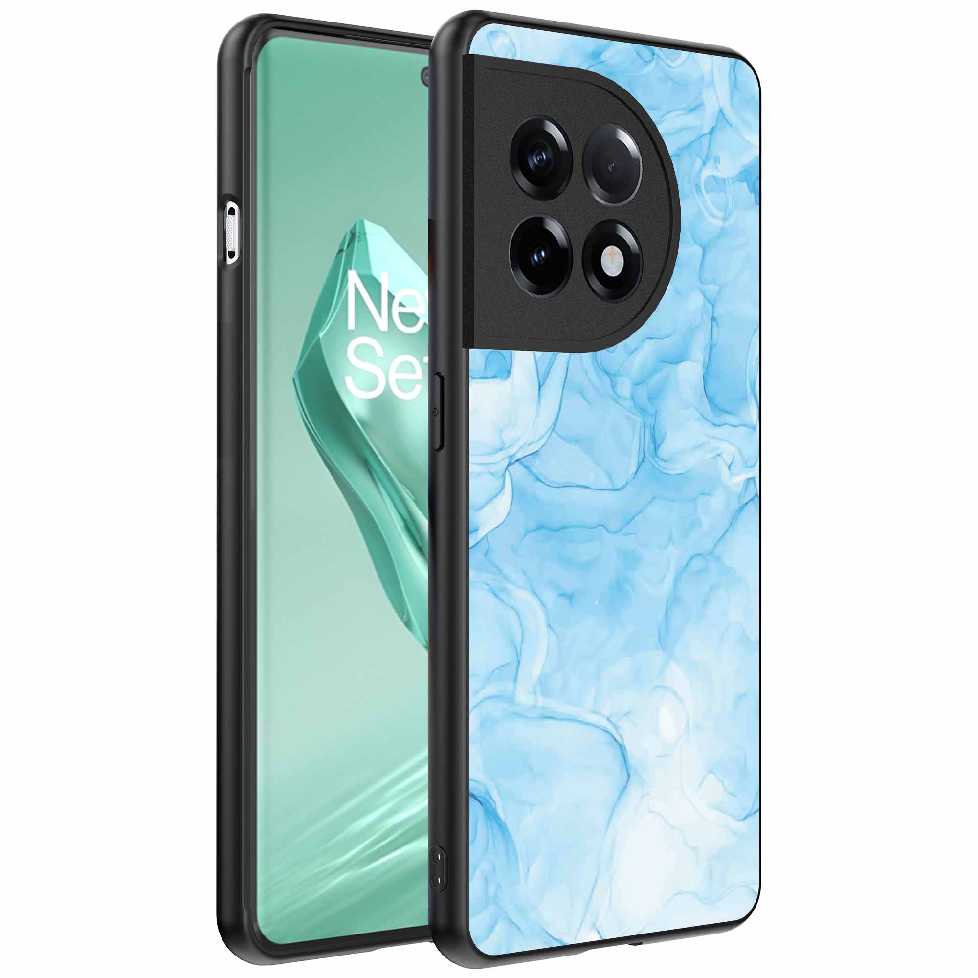 lichtblauw marmer opdruk_OnePlus 12R Telefoonhoesje (1)