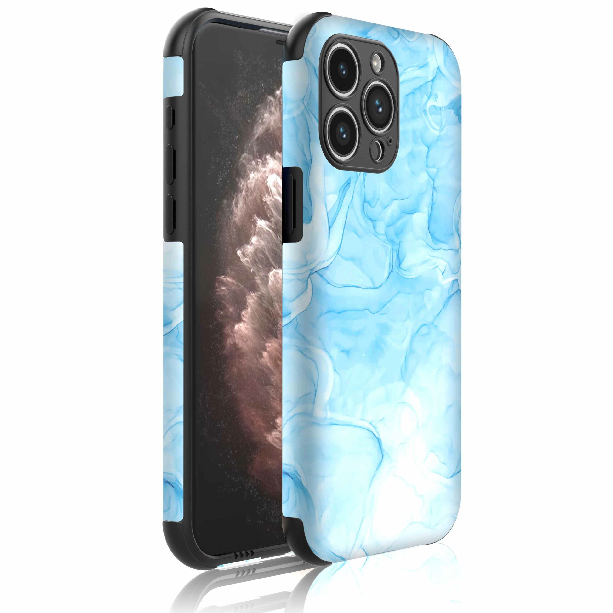 lichtblauw marmer opdruk_Telefoonhoesje met bumper randjes iPhone 11 Pro Max (1)