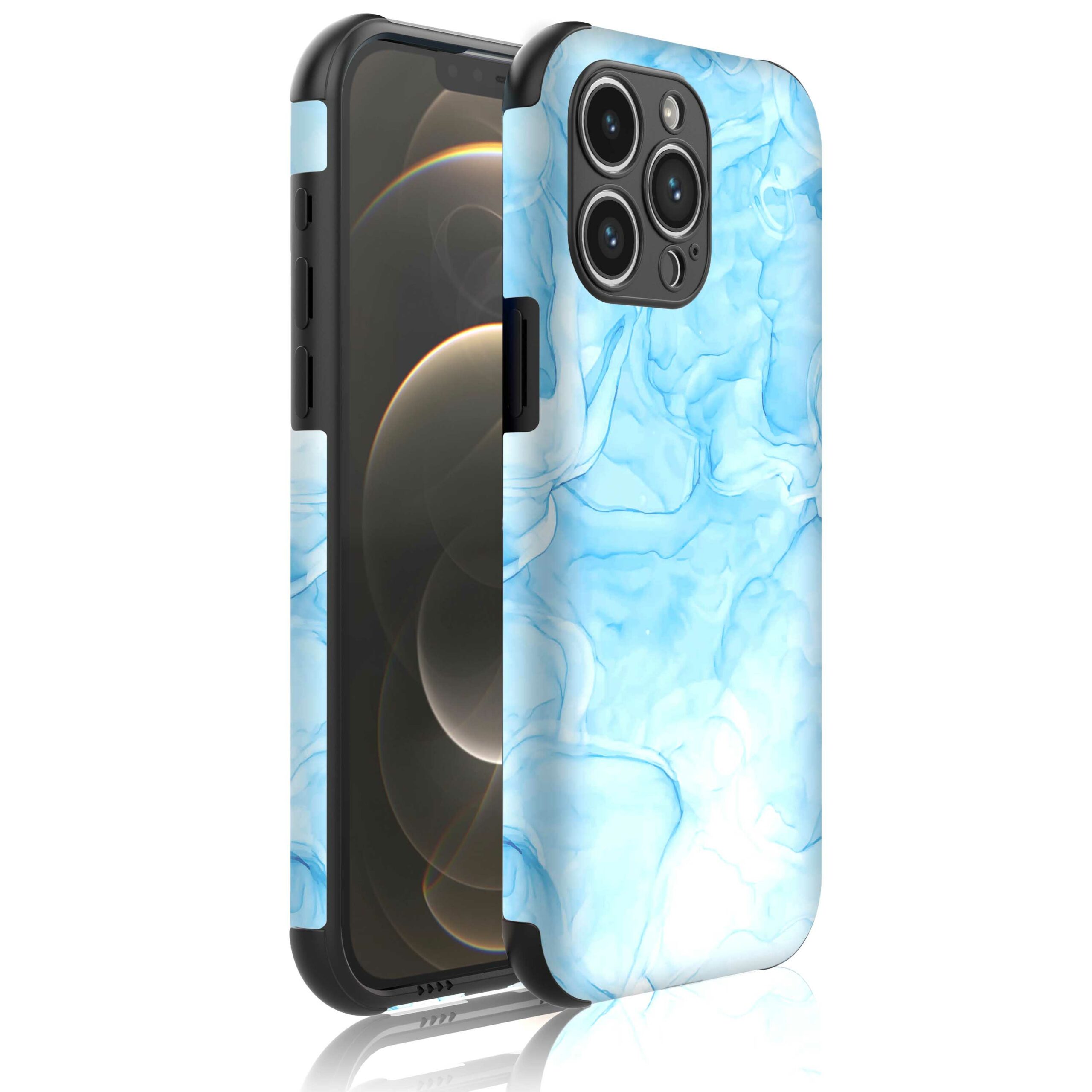 lichtblauw marmer opdruk_Telefoonhoesje met bumper randjes iPhone 12 Pro (1)