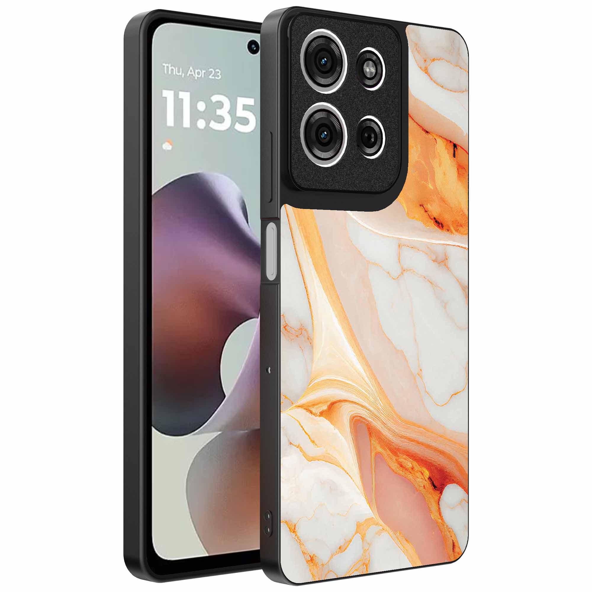 oranje marmer opdruk_Motorola Moto G56 telefoonhoesje (1)