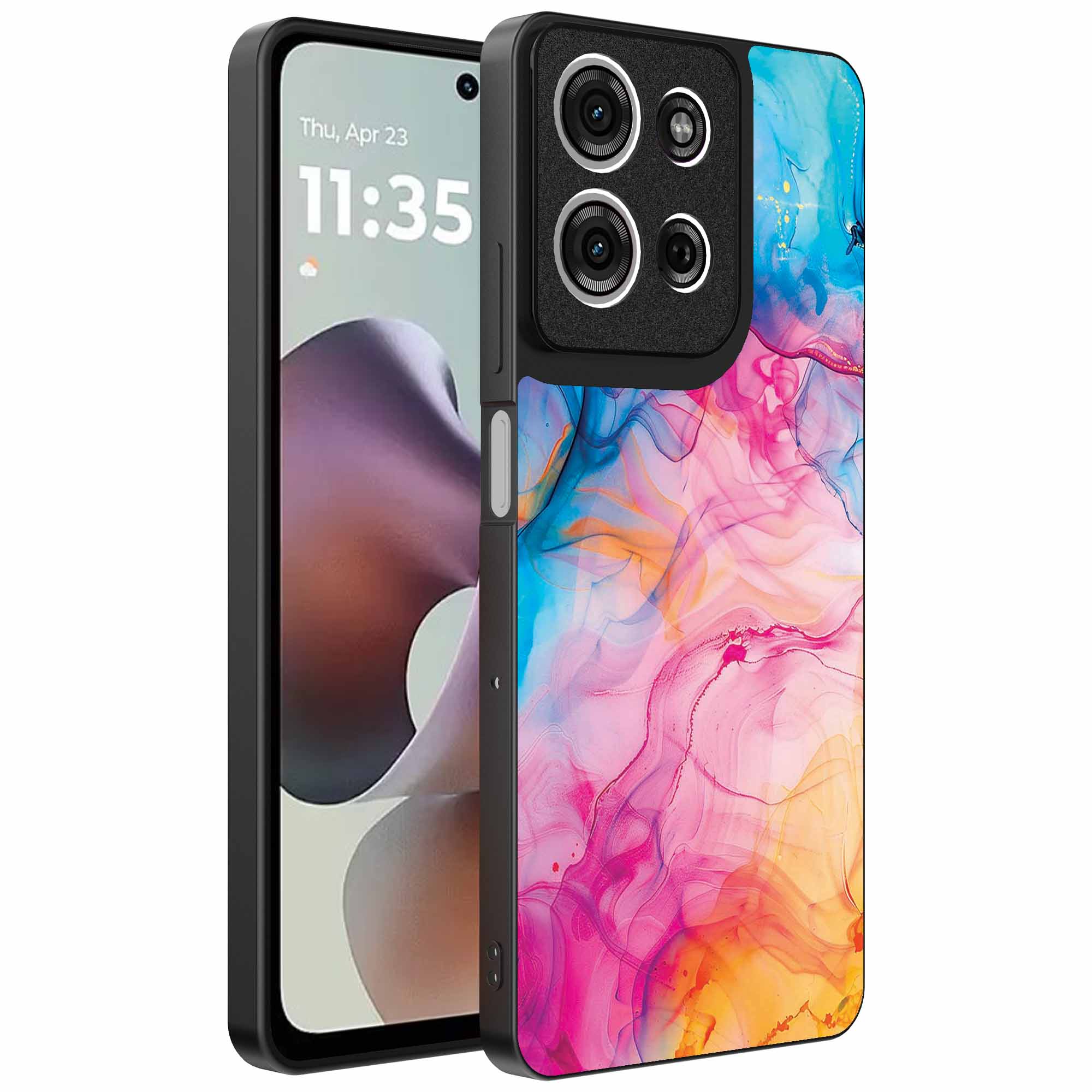 regenboog acryl marmer opdruk_Motorola Moto G56 telefoonhoesje (1)