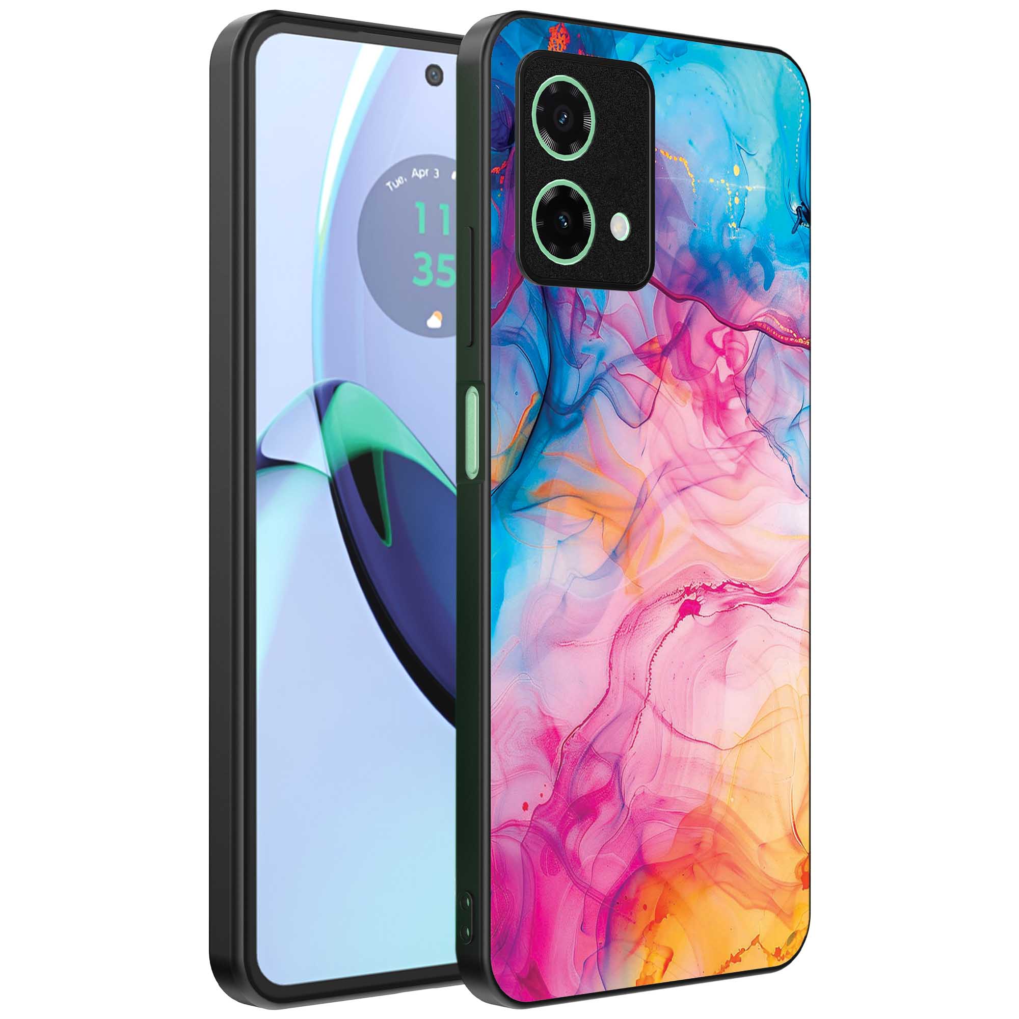 regenboog acryl marmer opdruk_Motorola Moto G84 telefoonhoesje (1)
