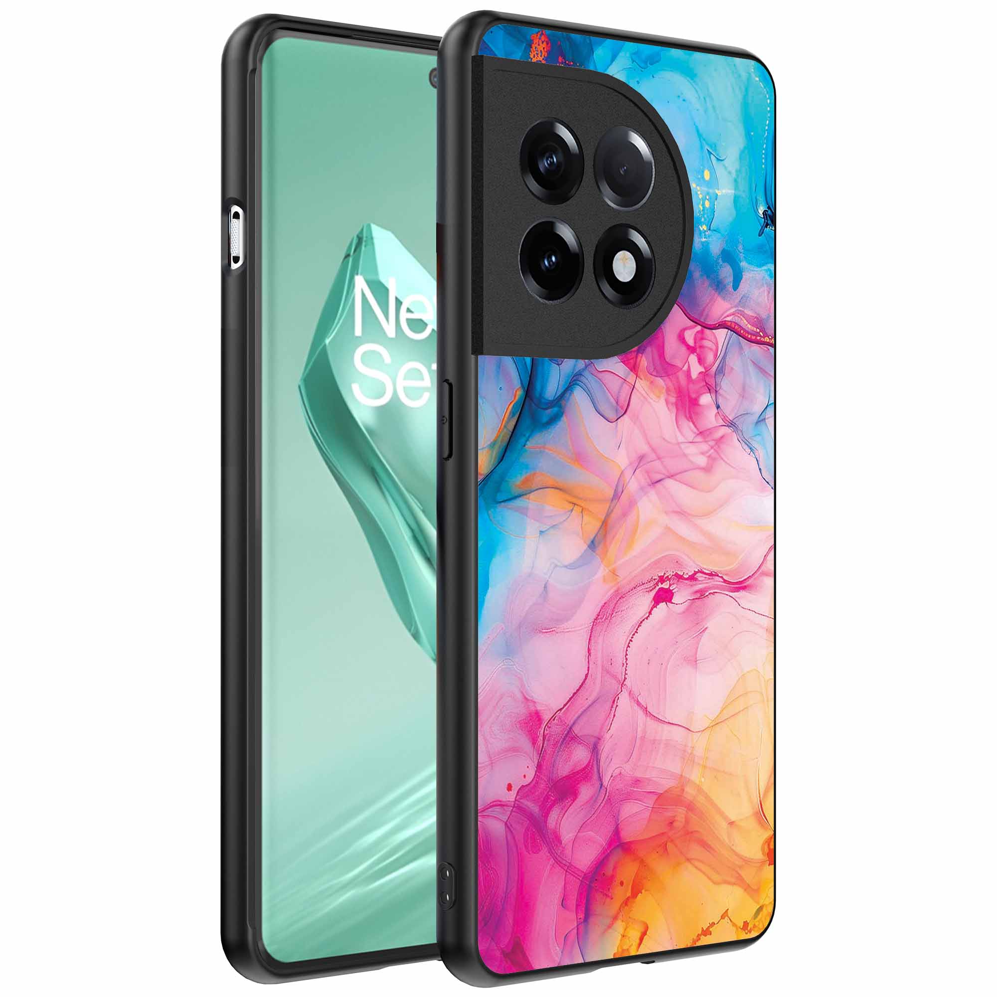 regenboog acryl marmer opdruk_OnePlus 12R Telefoonhoesje (1)