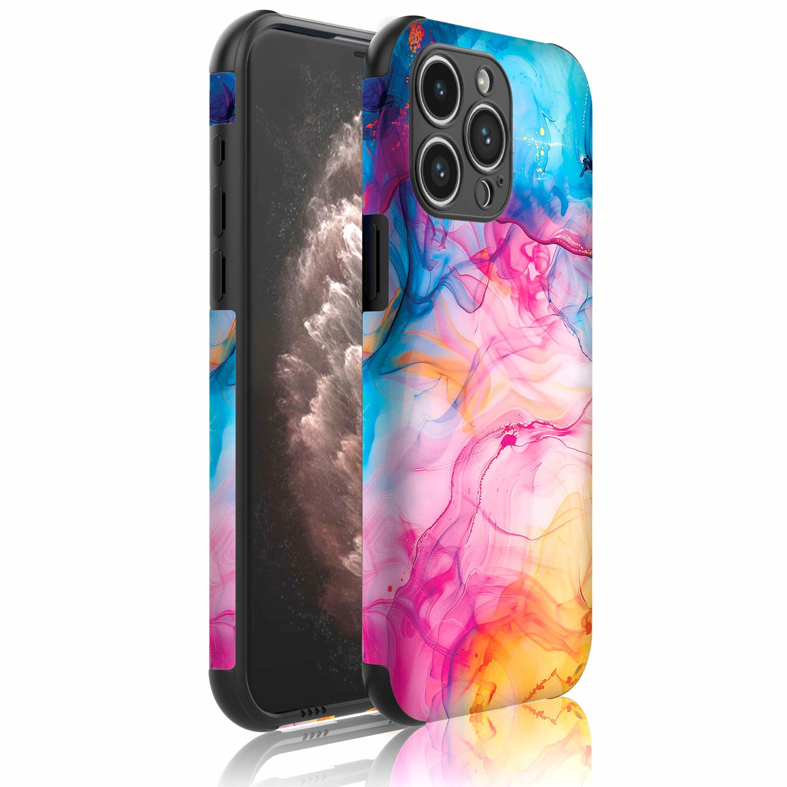regenboog acryl marmer opdruk_Telefoonhoesje met bumper randjes iPhone 11 Pro Max (1)