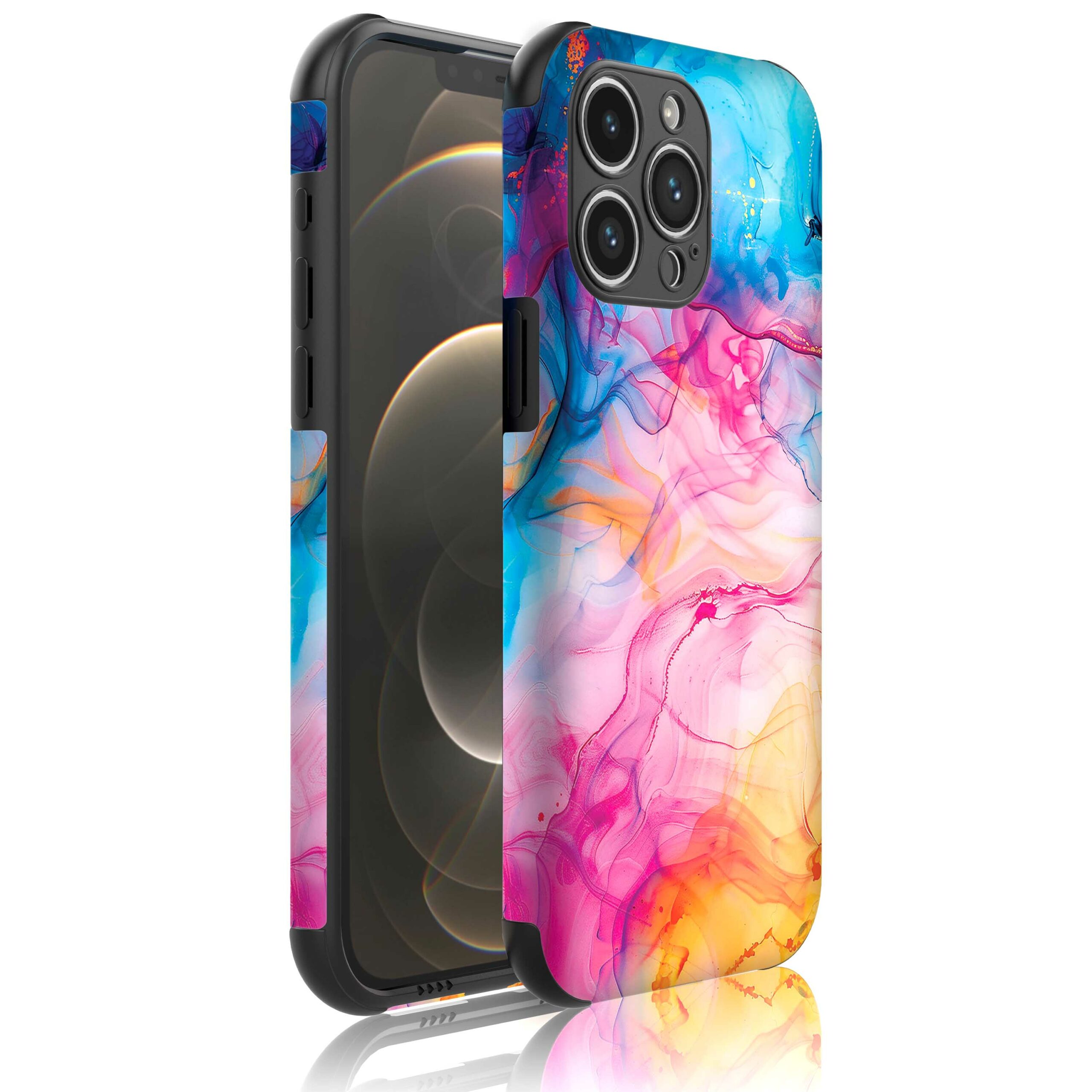 regenboog acryl marmer opdruk_Telefoonhoesje met bumper randjes iPhone 12 Pro (1)