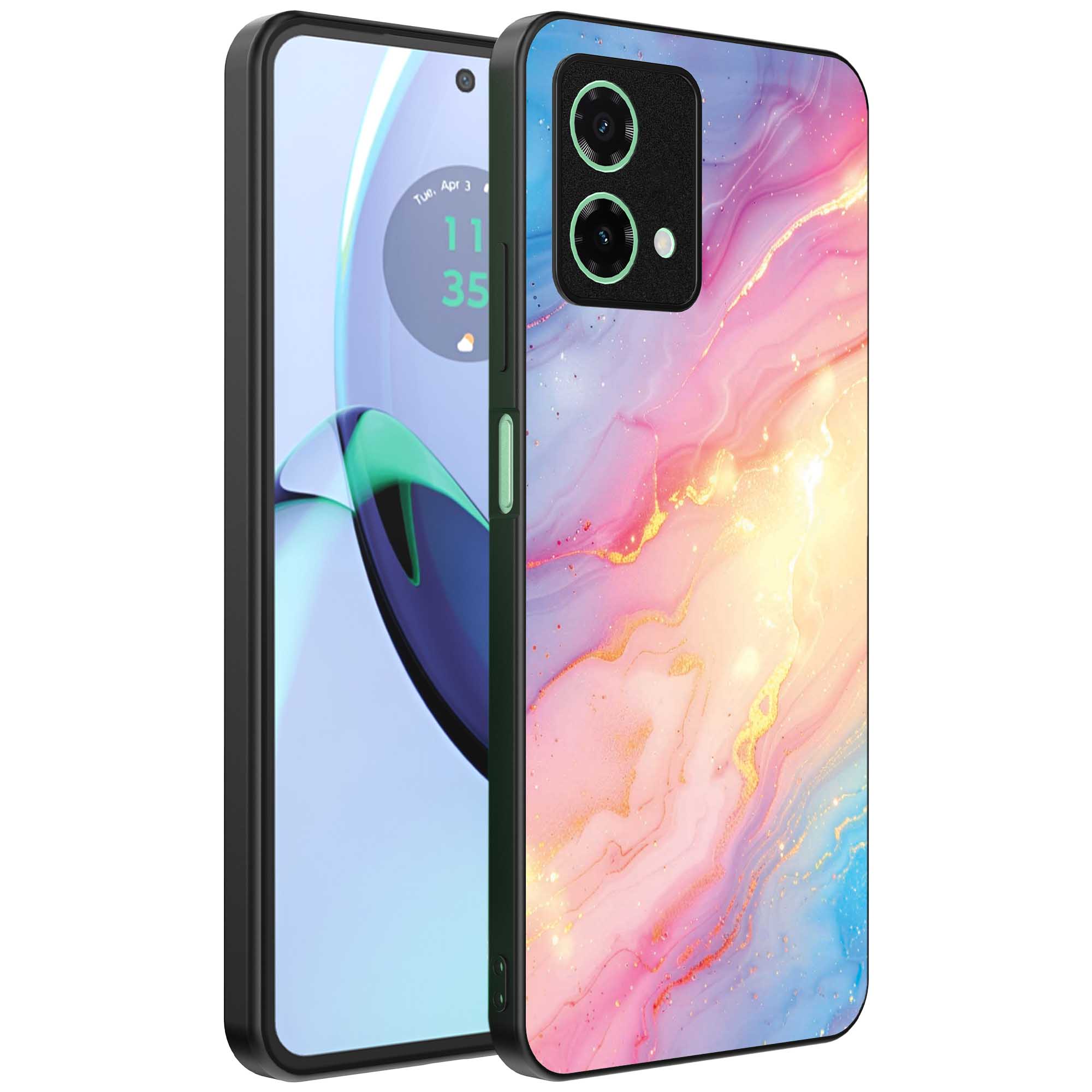 regenboog glitter marmer opdruk_Motorola Moto G84 telefoonhoesje (1)