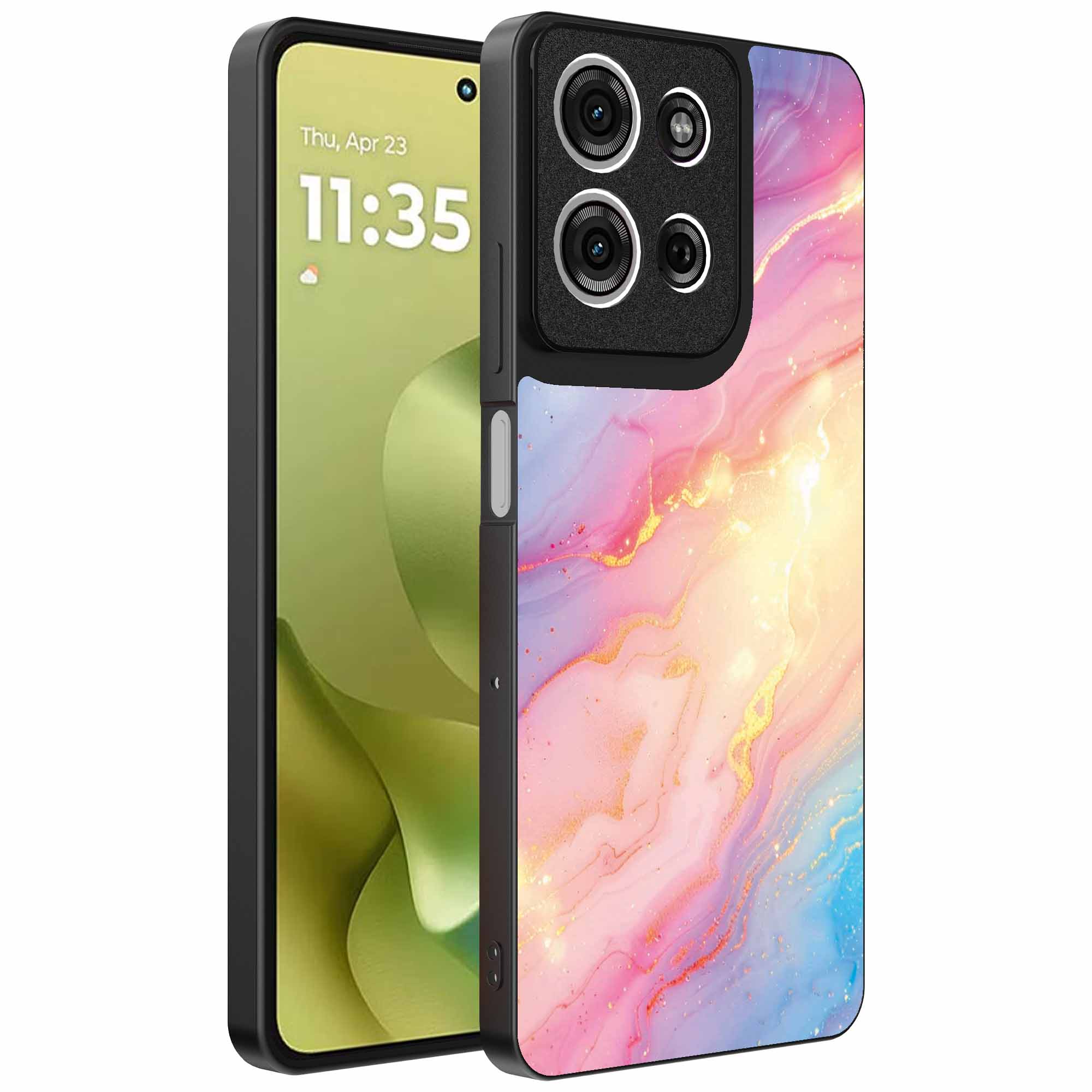 regenboog glitter marmer opdruk_Motorola Moto G86 telefoonhoesje (1)