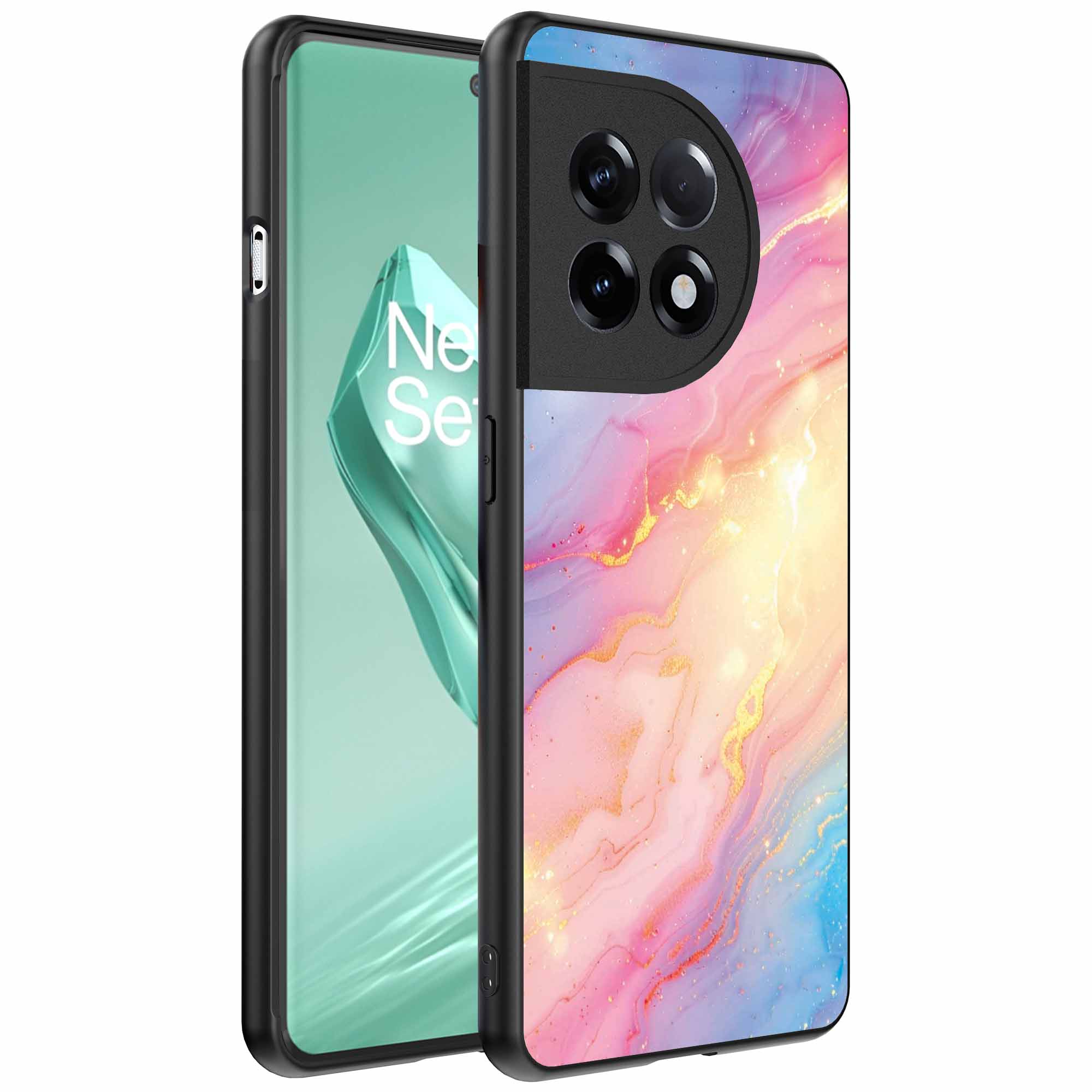 regenboog acryl marmer opdruk_OnePlus 12R Telefoonhoesje (1)