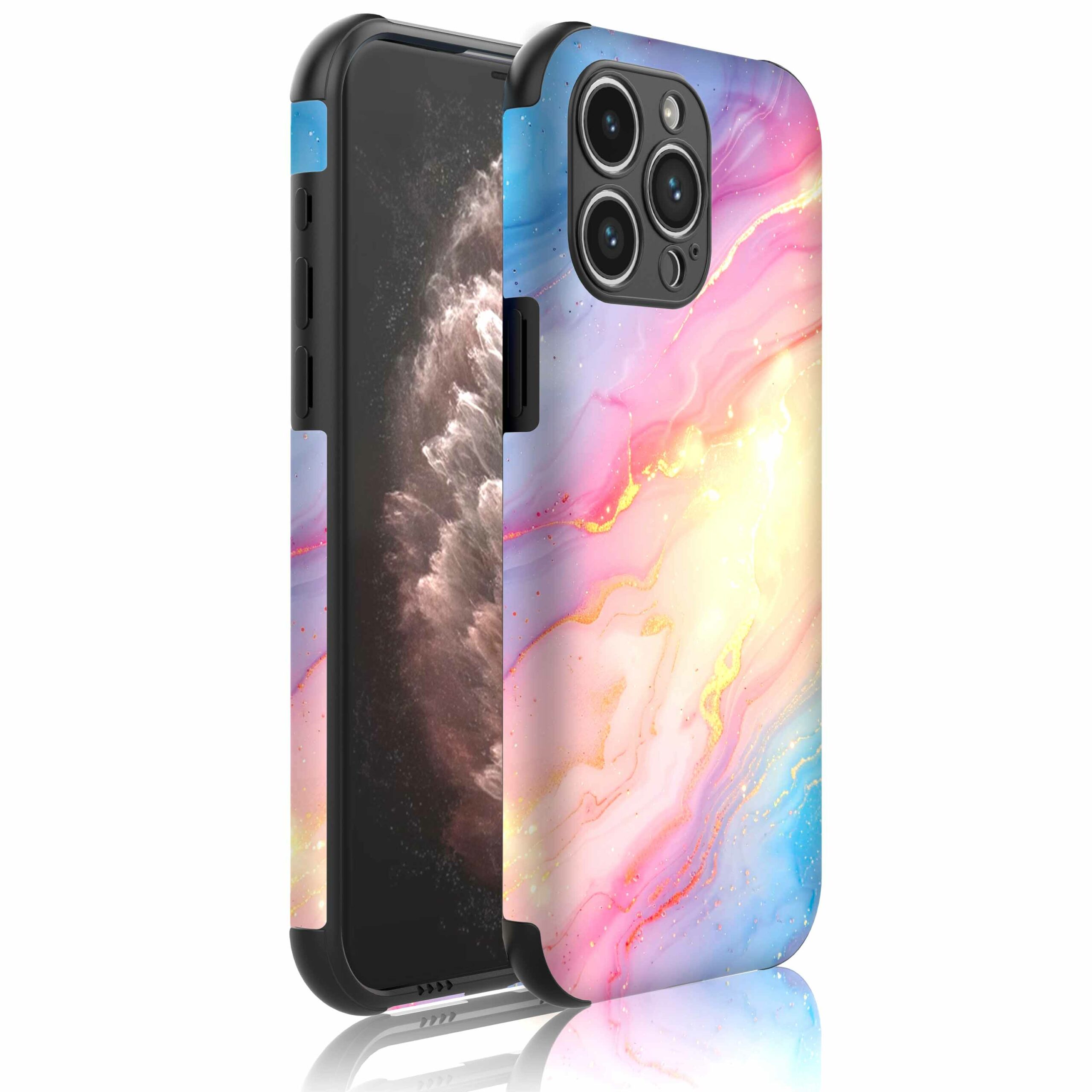 regenboog glitter marmer opdruk_Telefoonhoesje met bumper randjes iPhone 11 Pro Max (1)