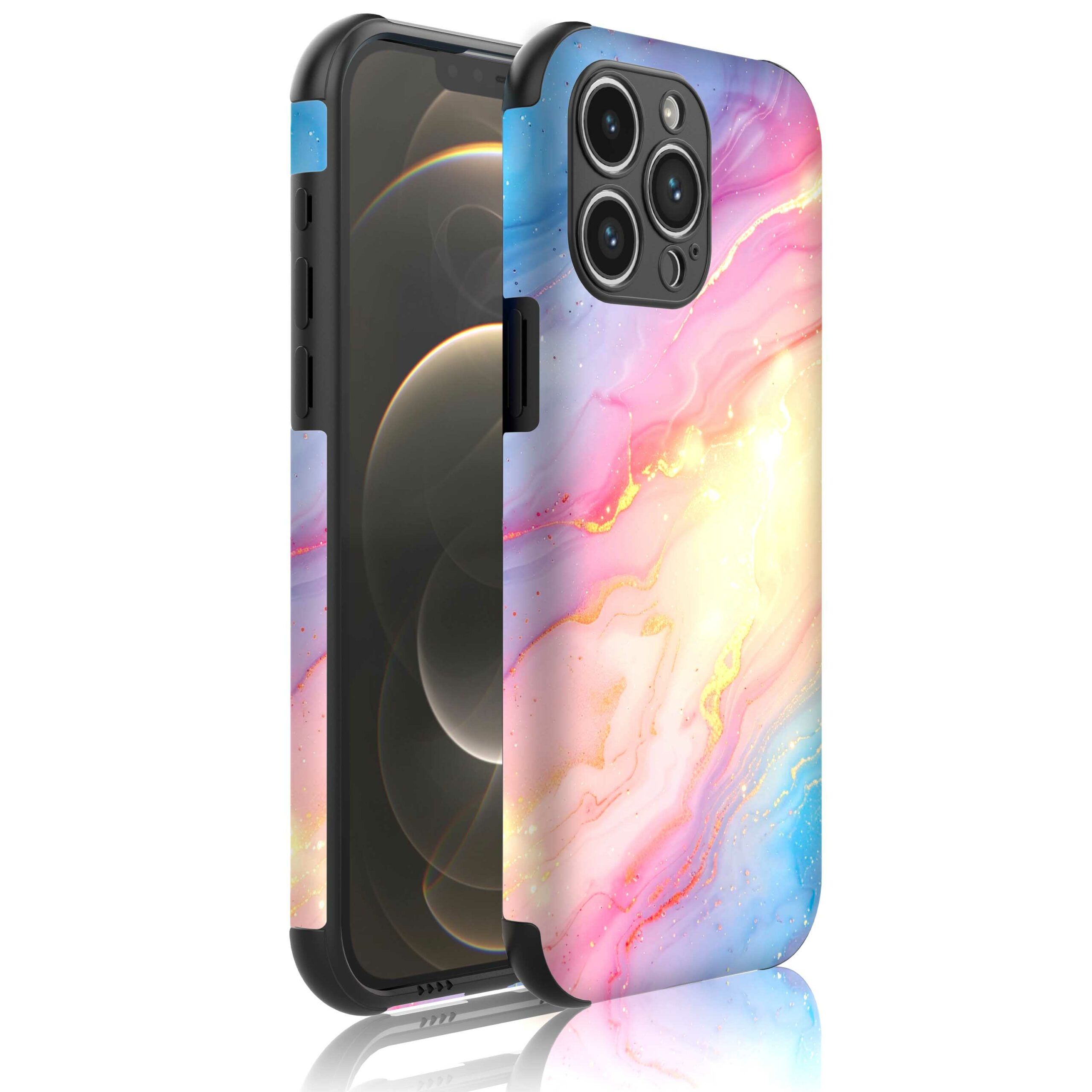 regenboog glitter marmer opdruk_Telefoonhoesje met bumper randjes iPhone 12 Pro (1)