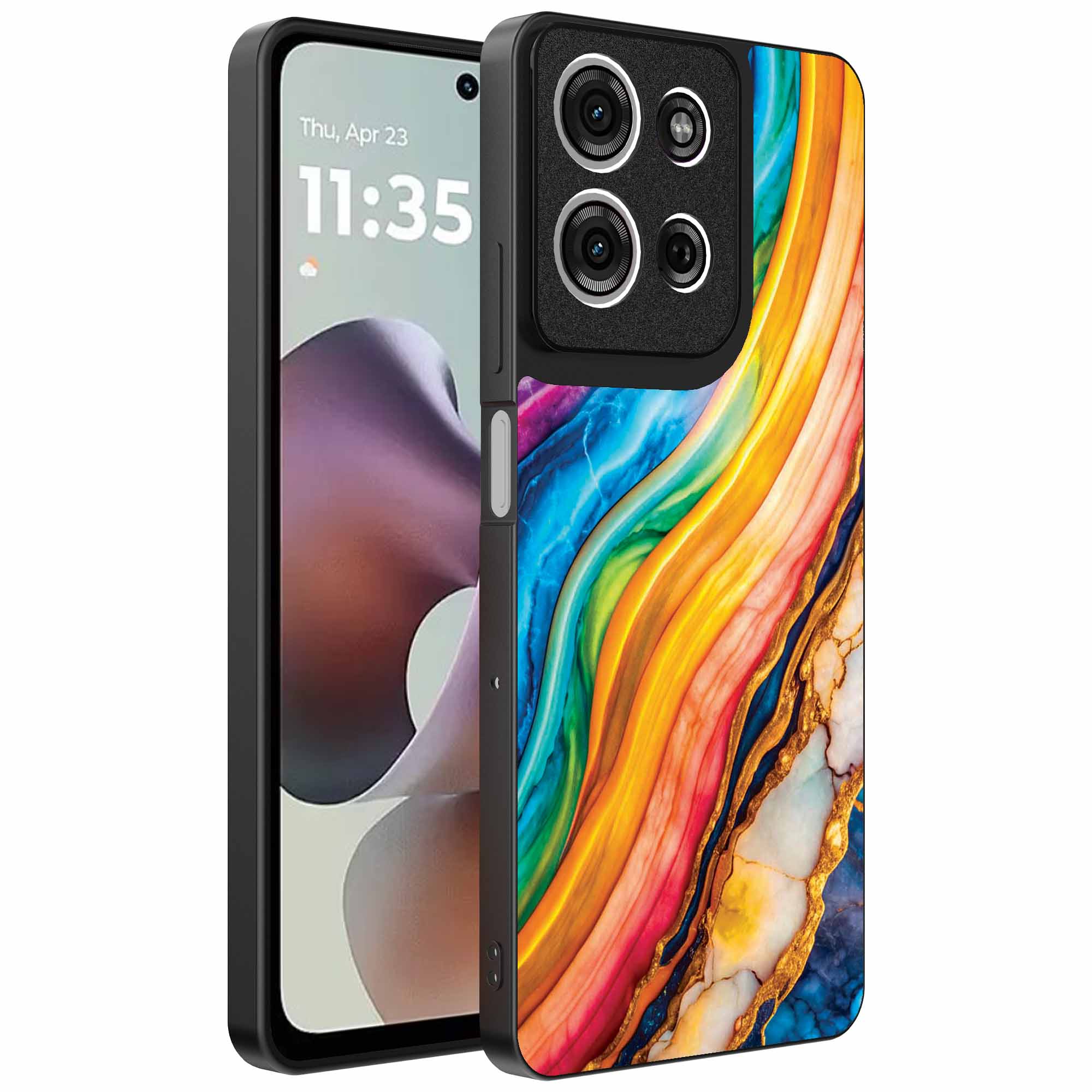 regenboog goud marmer opdruk_Motorola Moto G56 telefoonhoesje (1)