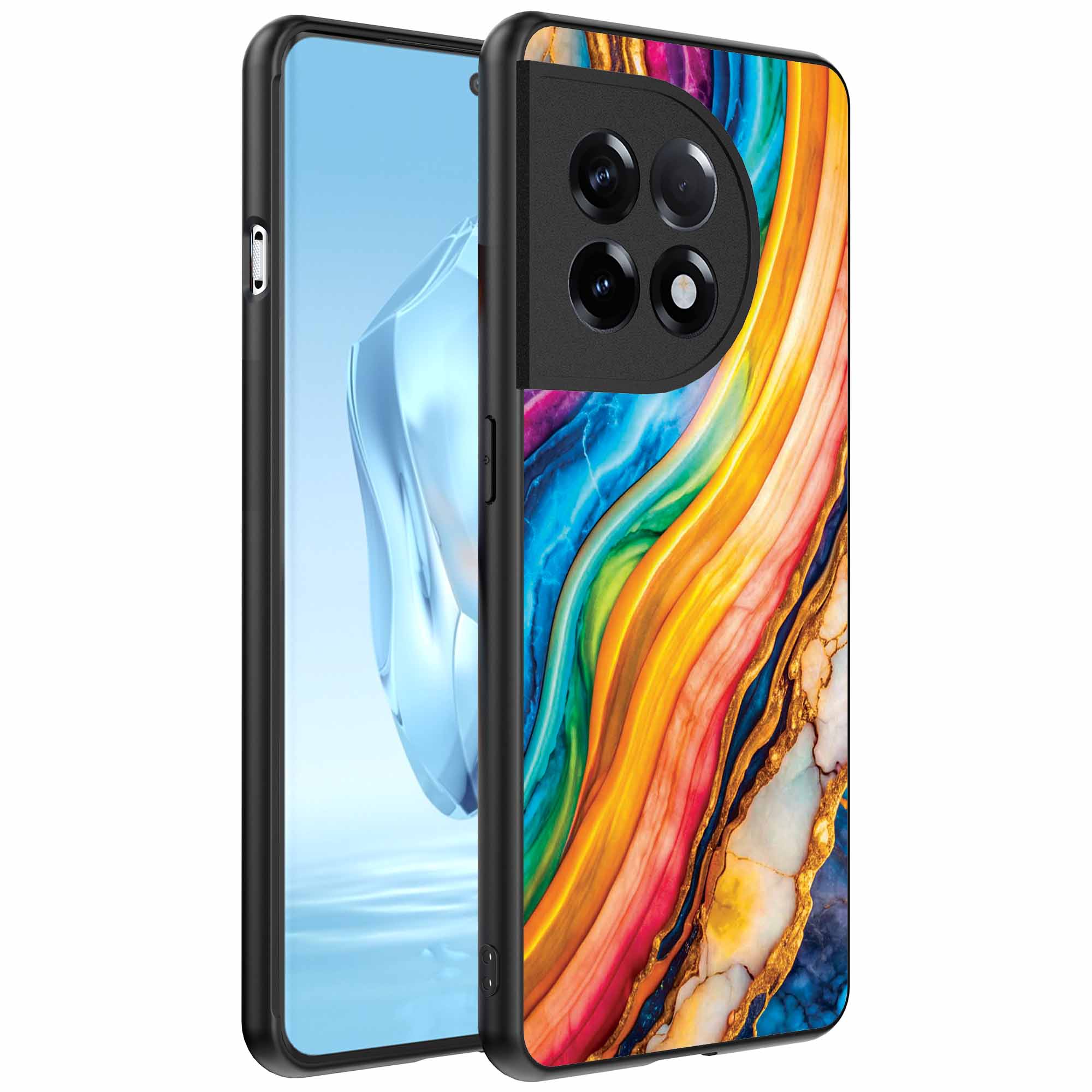 regenboog goud marmer opdruk_OnePlus 12 Telefoonhoesje (1)