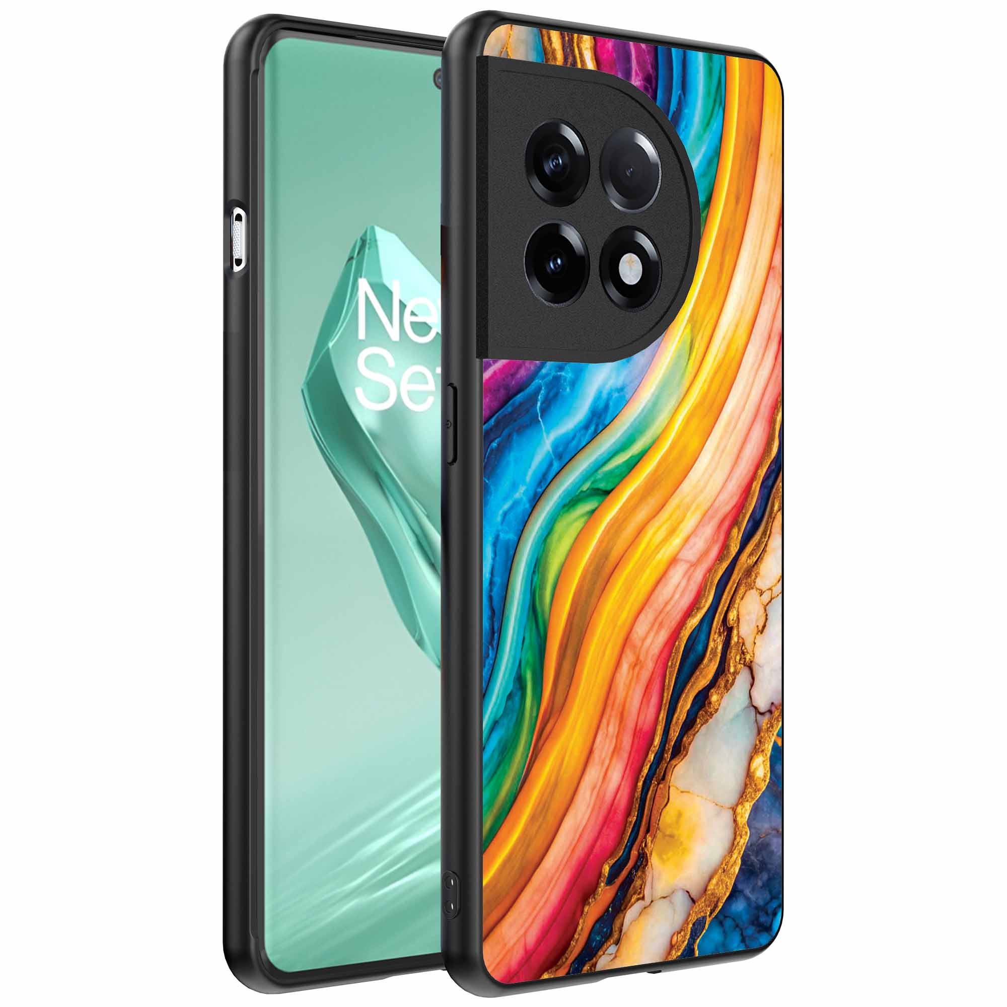 regenboog goud marmer opdruk_OnePlus 12R Telefoonhoesje (1)