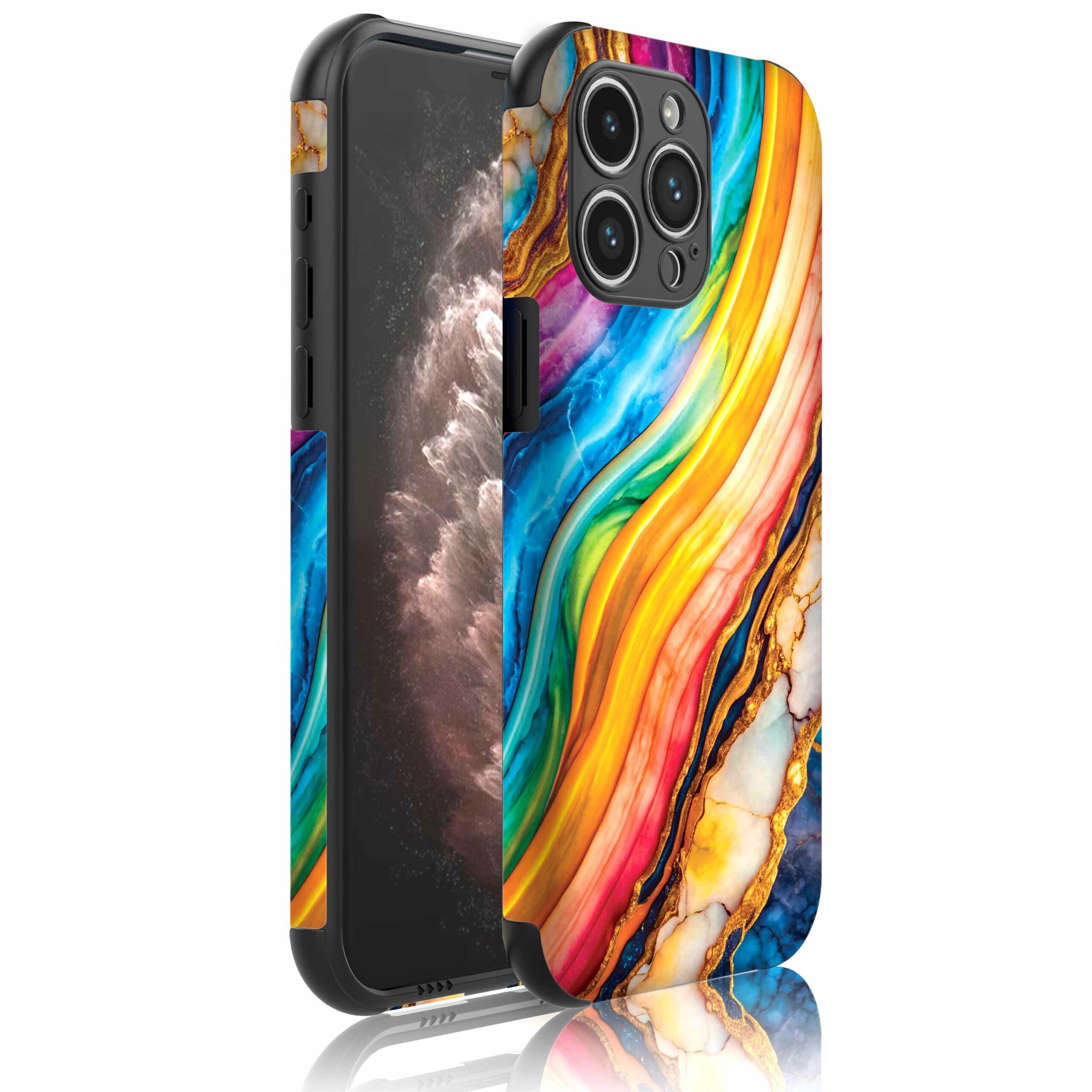 regenboog goud marmer opdruk_Telefoonhoesje met bumper randjes iPhone 11 Pro Max (1)
