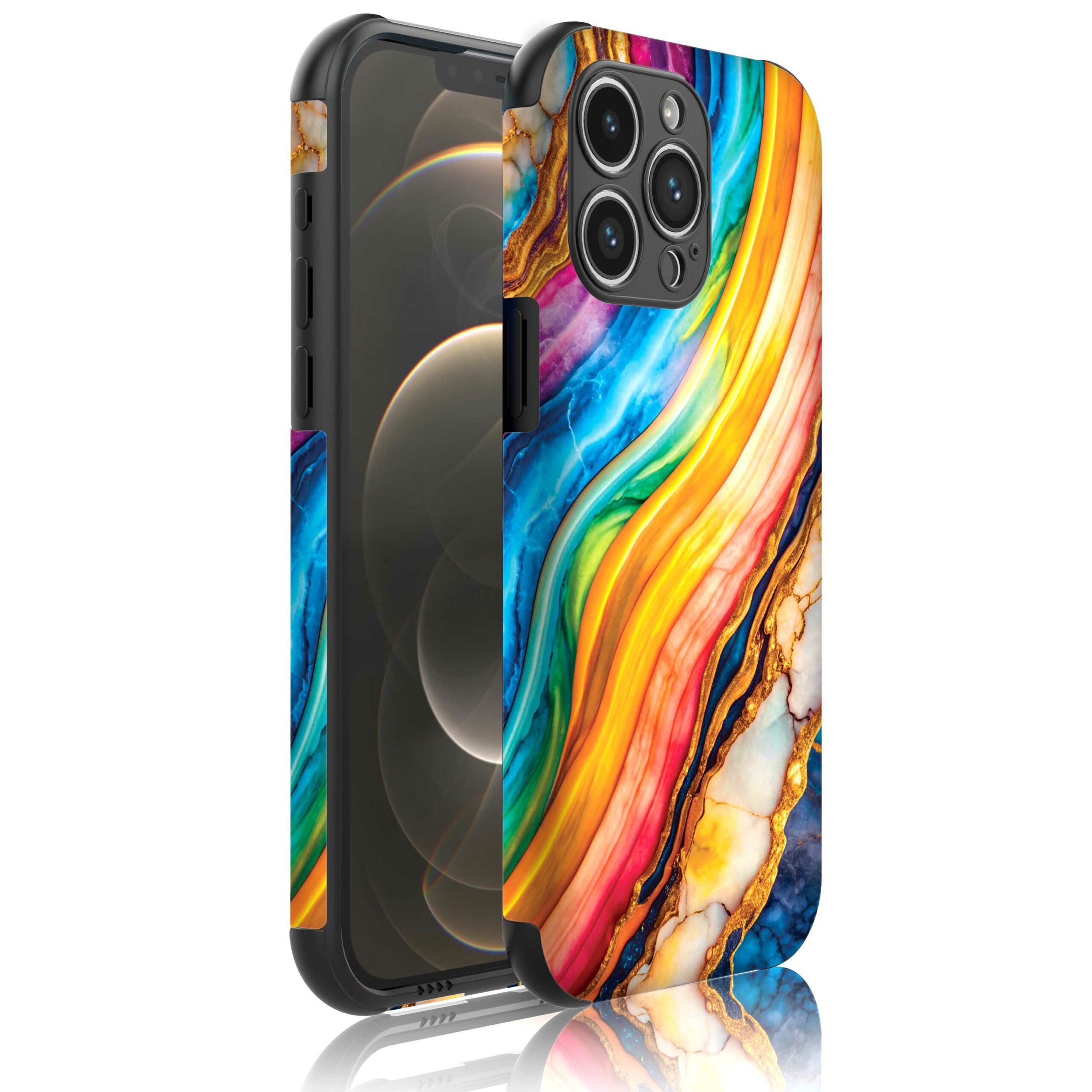 regenboog goud marmer opdruk_Telefoonhoesje met bumper randjes iPhone 12 Pro (1)