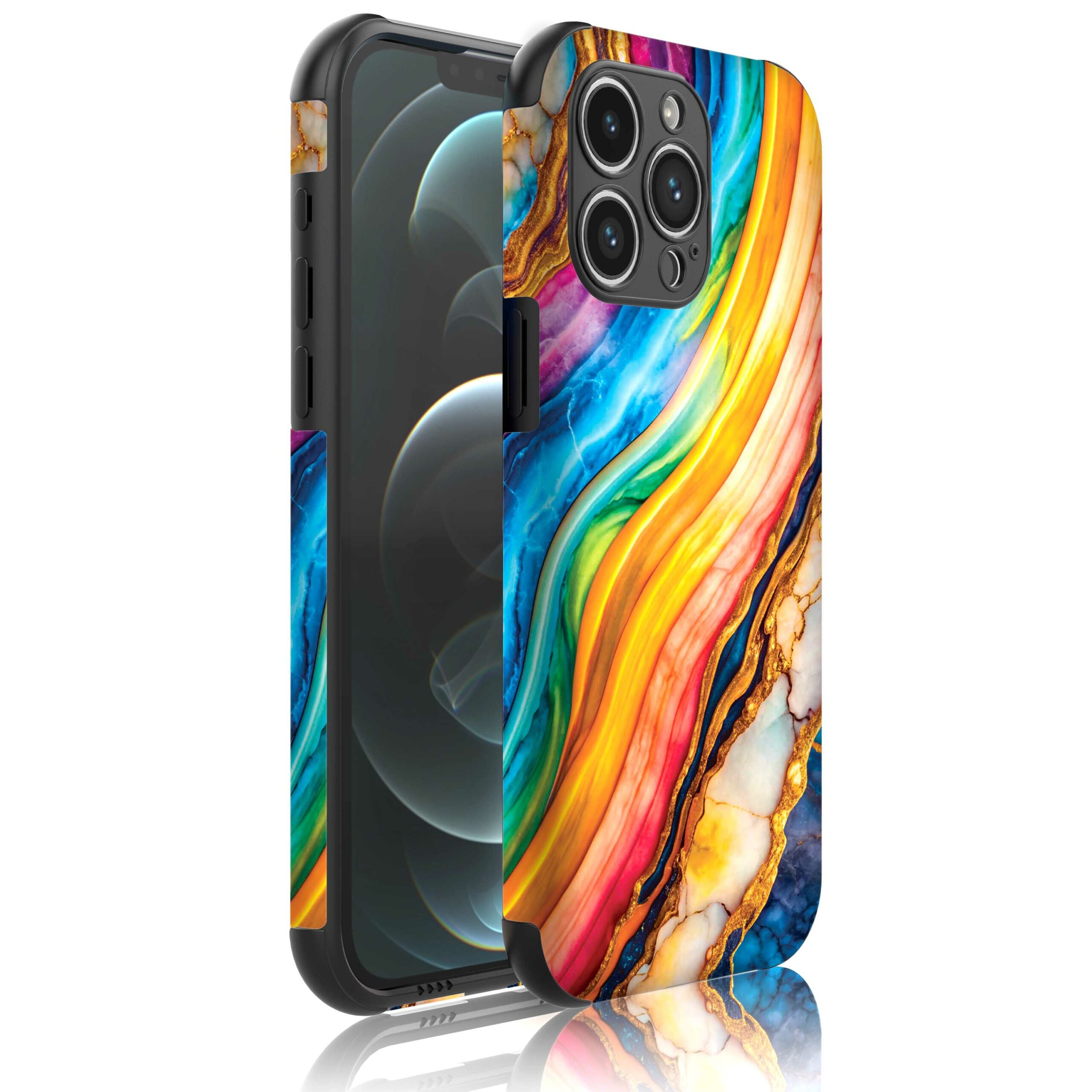 regenboog goud marmer opdruk_Telefoonhoesje met bumper randjes iPhone 12 Pro Max (1)