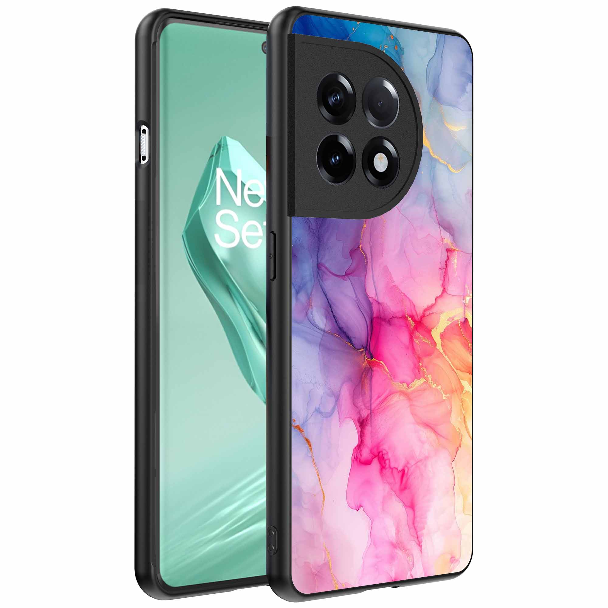 regenboog marmer opdruk_OnePlus 12R Telefoonhoesje (1)