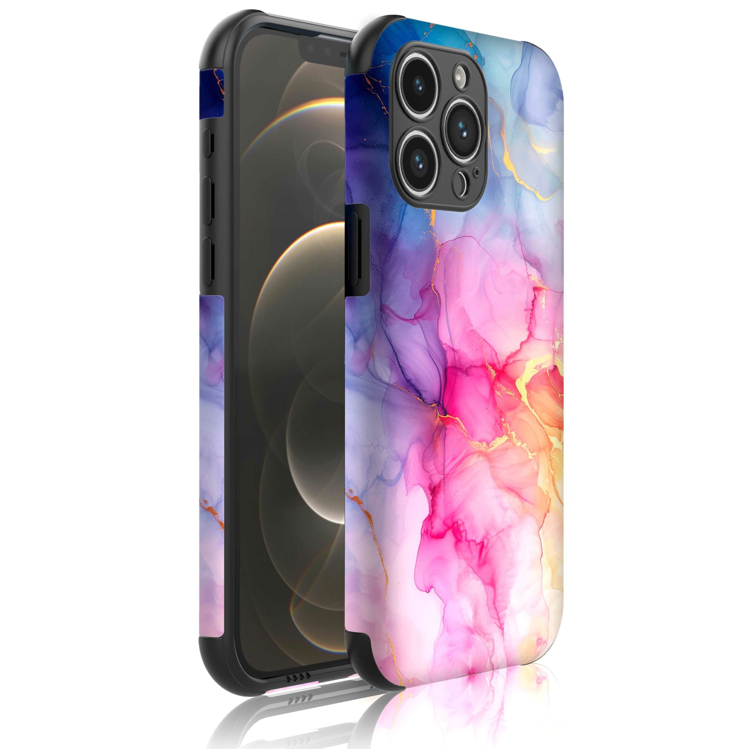 regenboog marmer opdruk_Telefoonhoesje met bumper randjes iPhone 12 Pro (1)