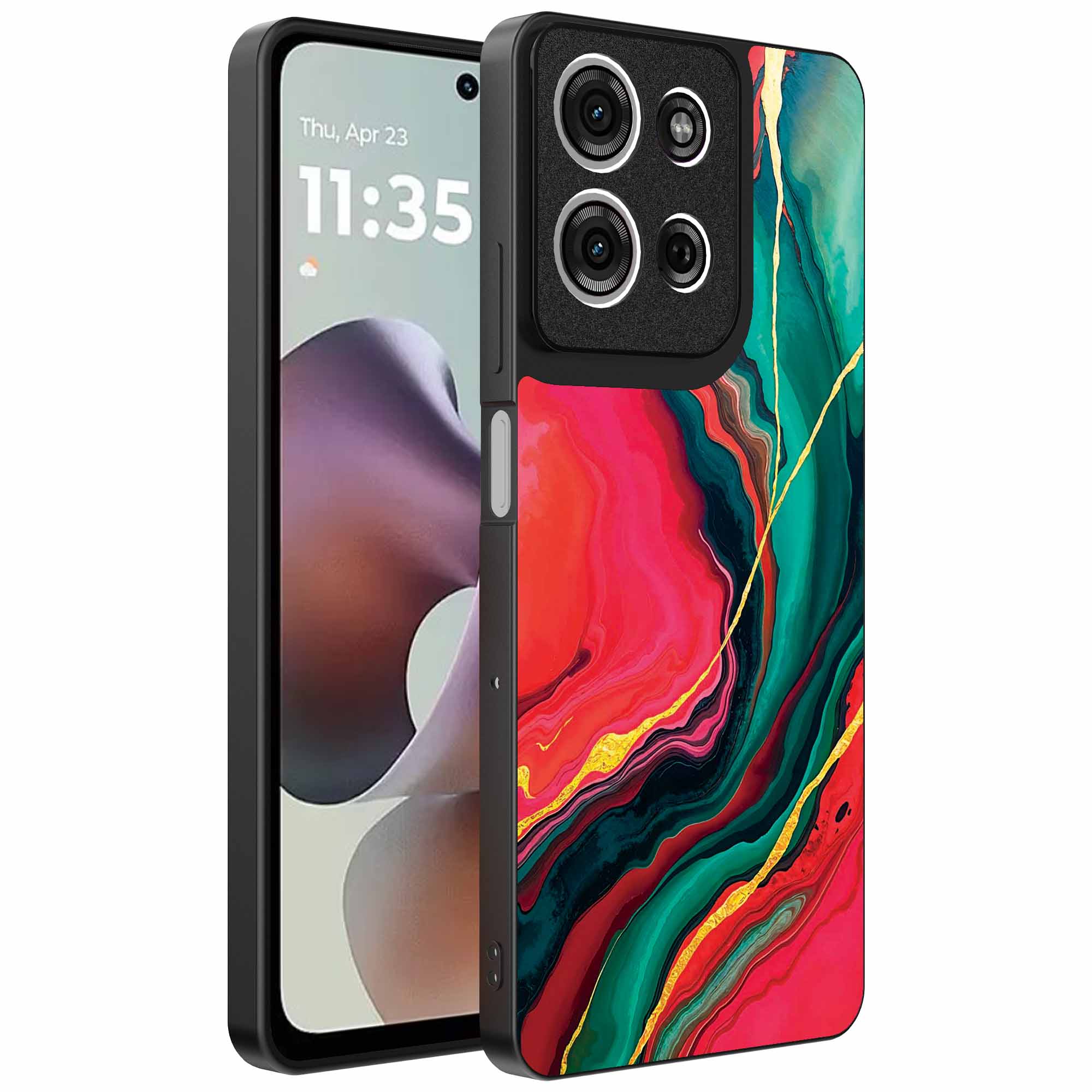 rood groen marmer opdruk_Motorola Moto G56 telefoonhoesje (1)