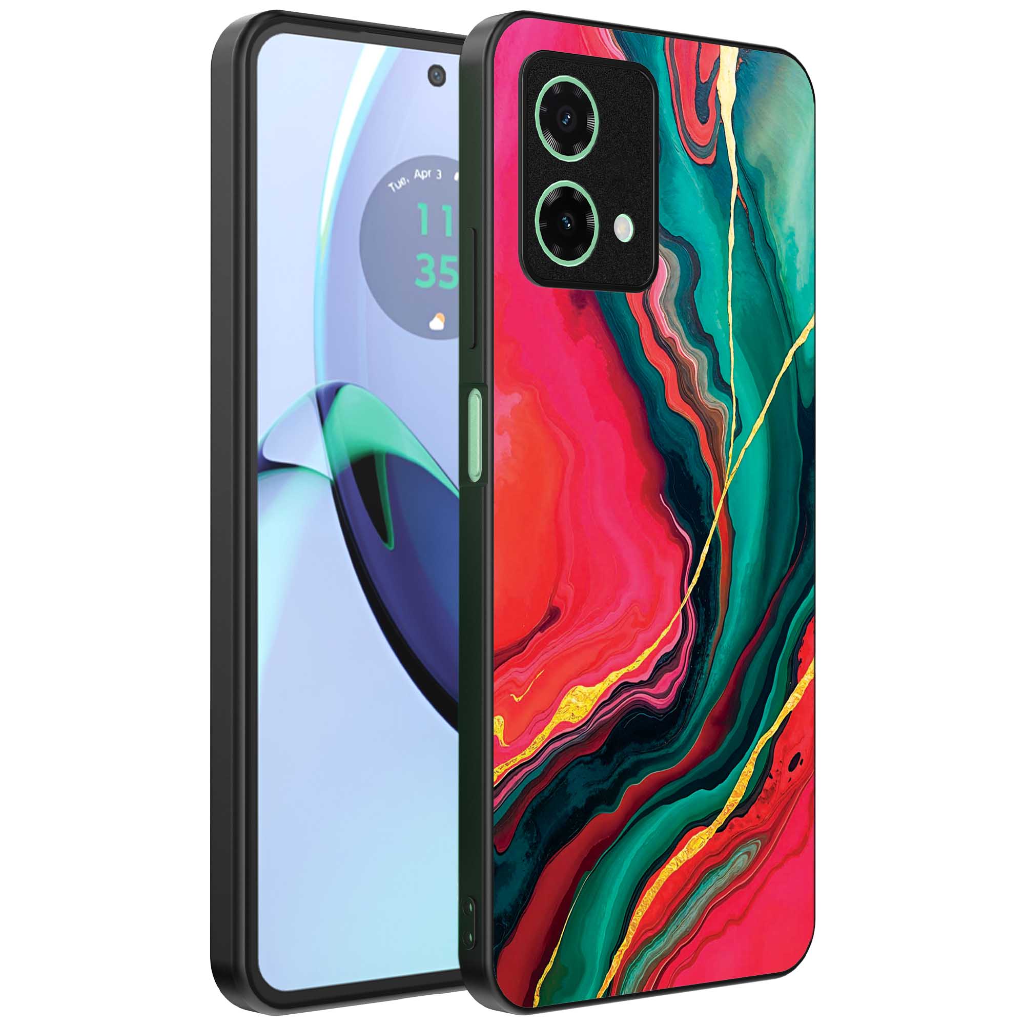 rood groen marmer opdruk_Motorola Moto G84 telefoonhoesje (1)