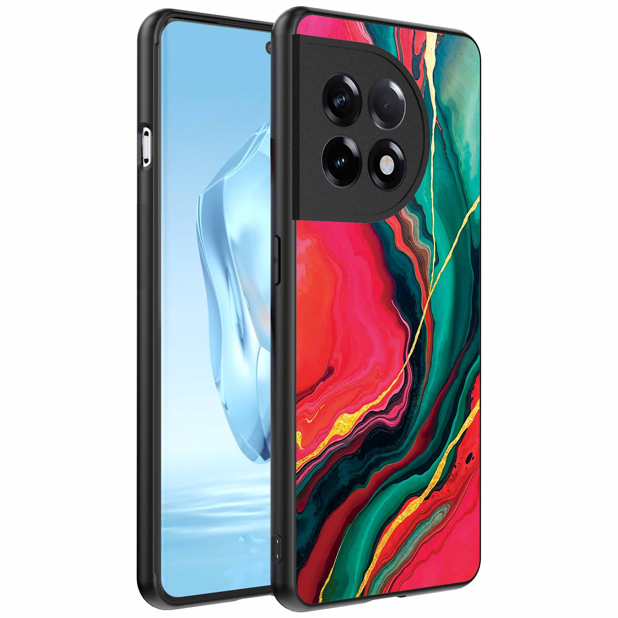 rood groen marmer opdruk_OnePlus 12 Telefoonhoesje (1)