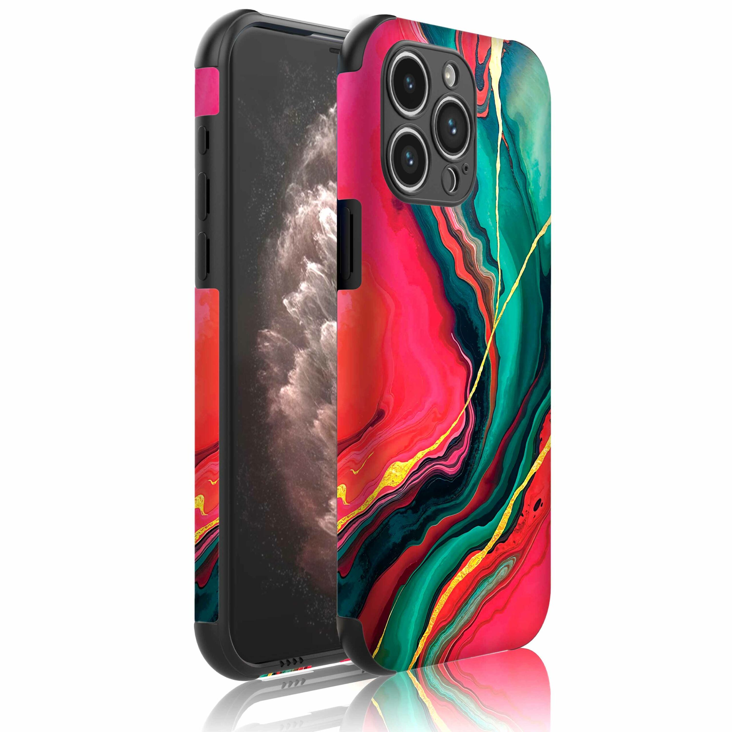 rood groen marmer opdruk_Telefoonhoesje met bumper randjes iPhone 11 Pro Max (1)