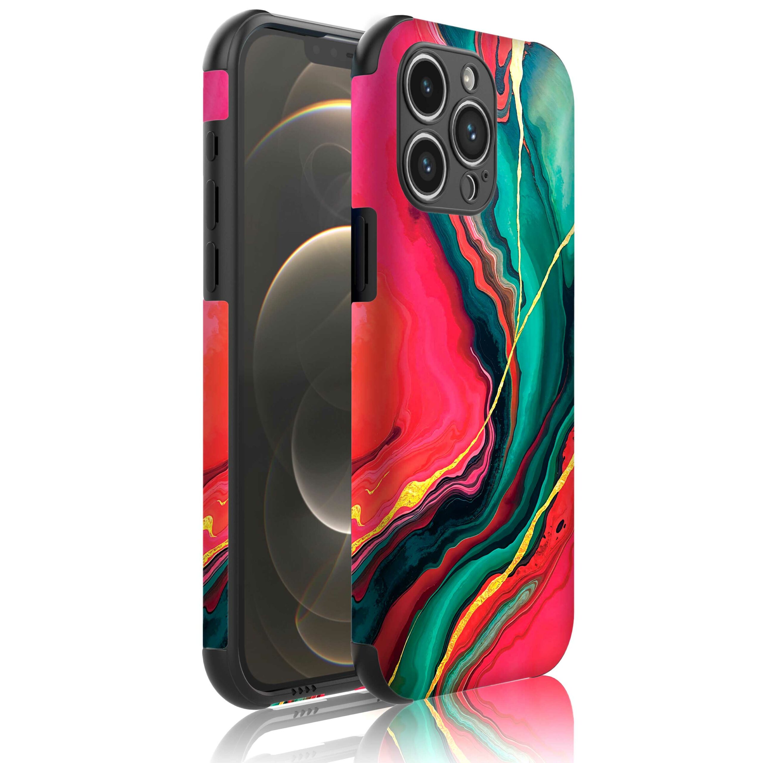 rood groen marmer opdruk_Telefoonhoesje met bumper randjes iPhone 12 Pro (1)