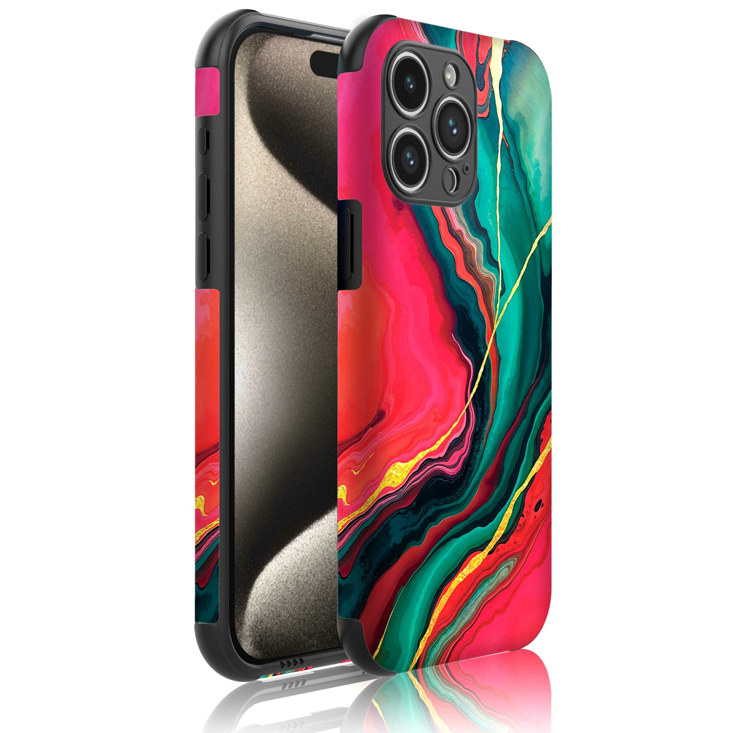 rood groen marmer opdruk_Telefoonhoesje met bumper randjes iPhone 15 Pro Max (1)