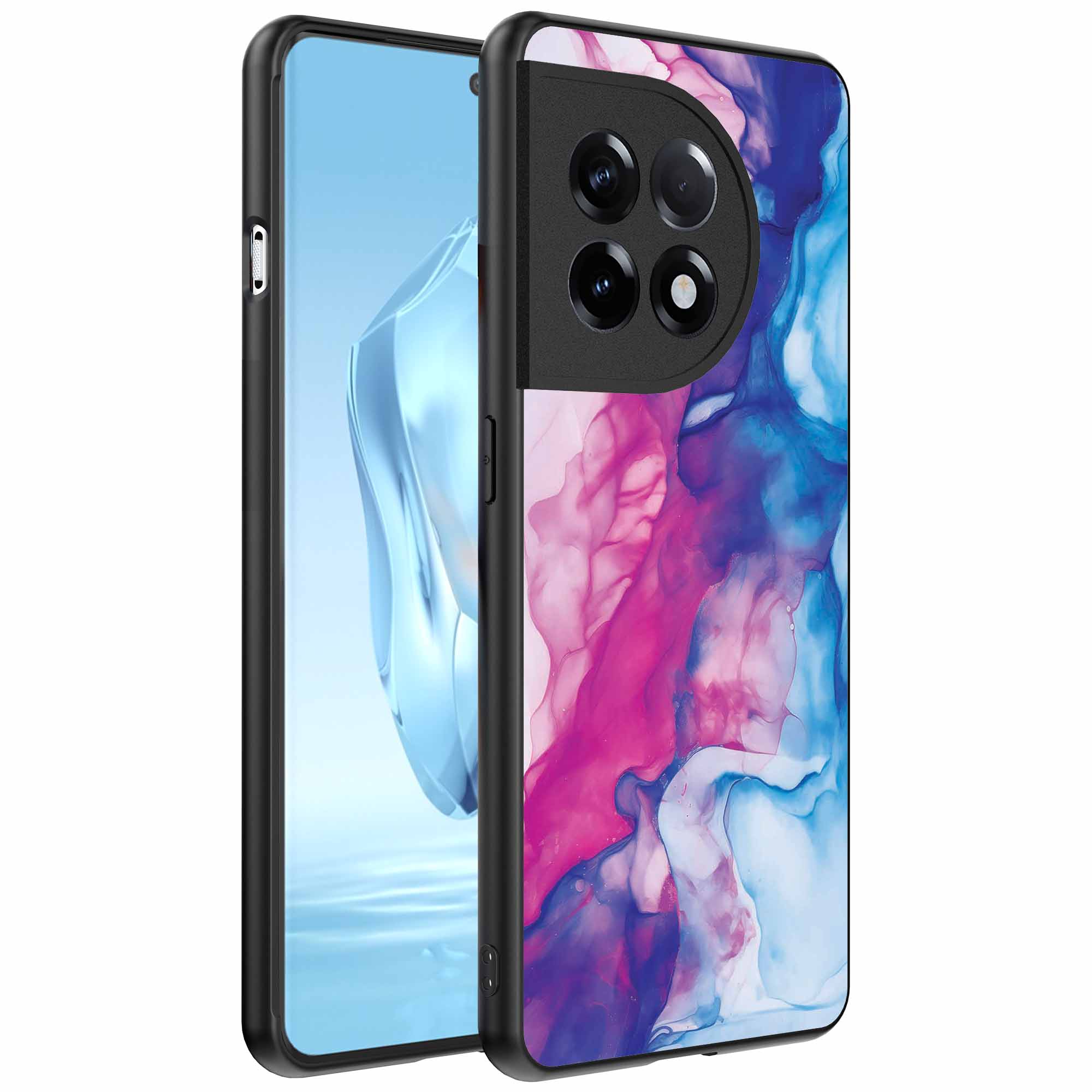 roze blauw marmer opdruk_OnePlus 12 Telefoonhoesje (1)