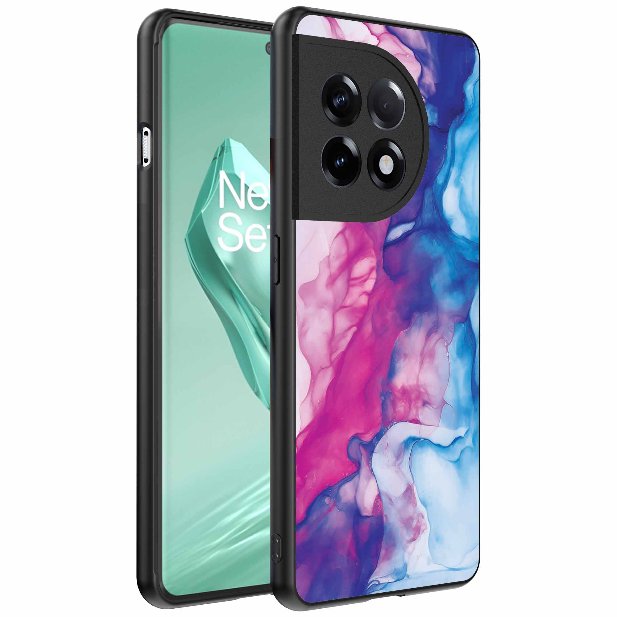 roze blauw marmer opdruk_OnePlus 12R Telefoonhoesje (1)