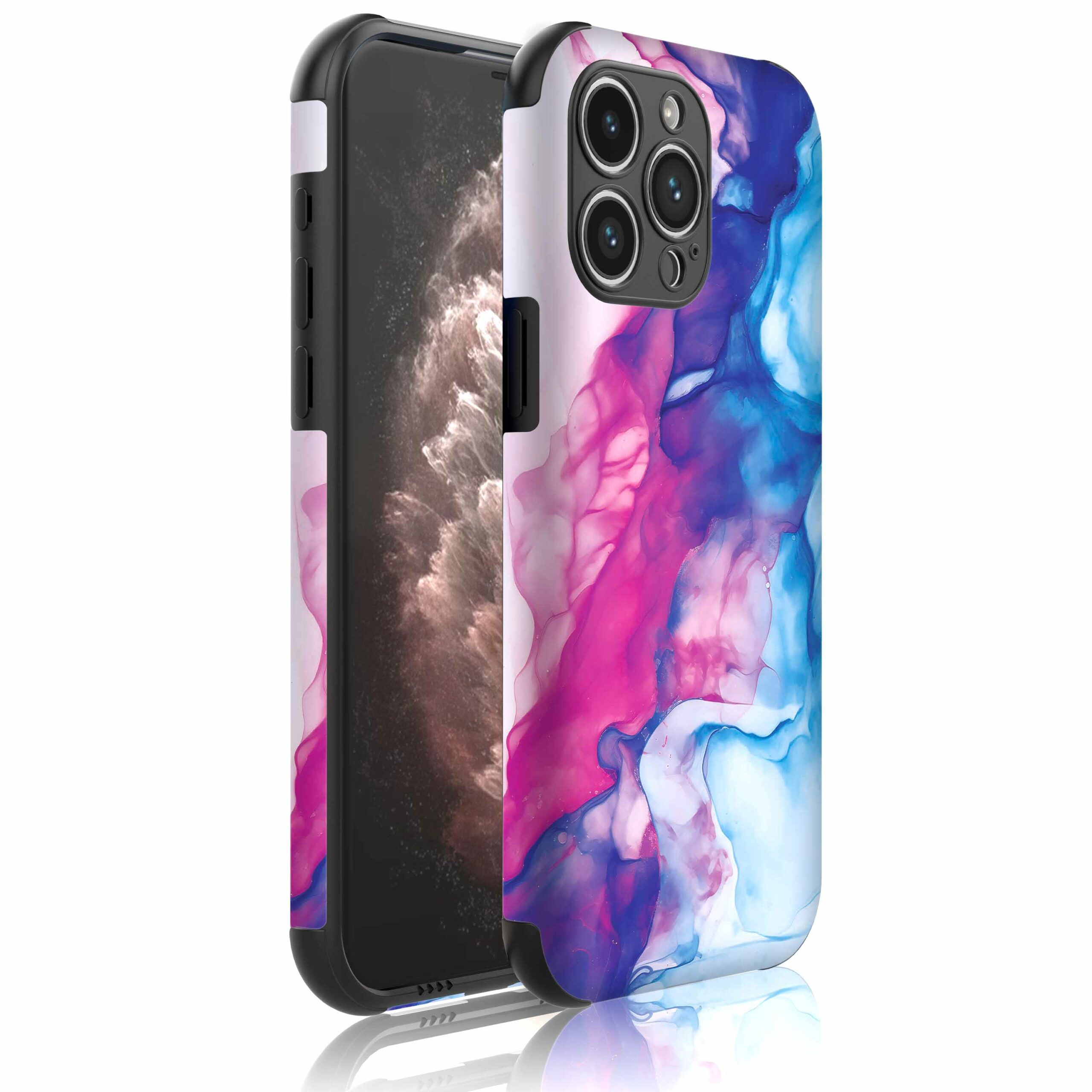 roze blauw marmer opdruk_Telefoonhoesje met bumper randjes iPhone 11 Pro Max (1)
