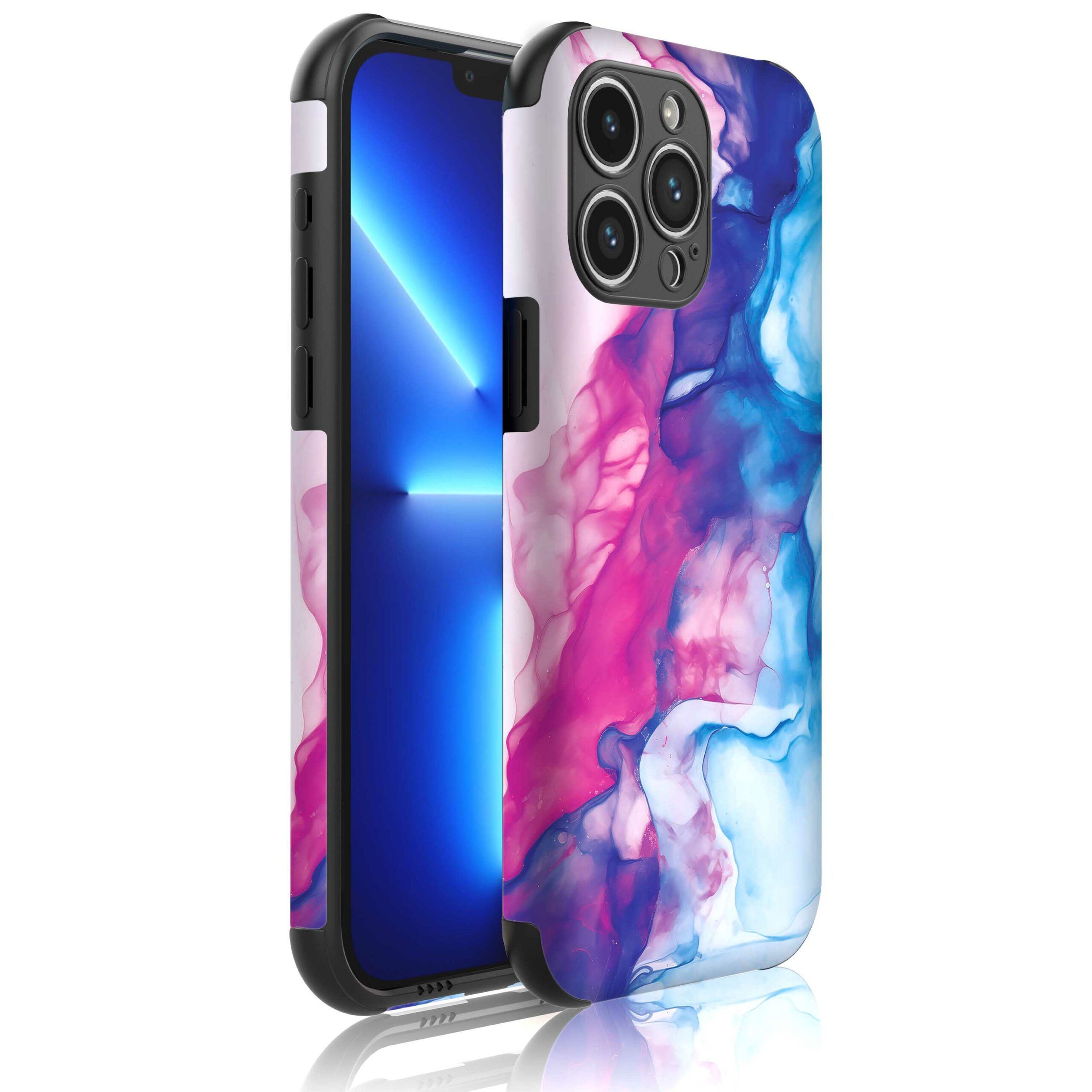 roze blauw marmer opdruk_Telefoonhoesje met bumper randjes iPhone 13 Pro (1)