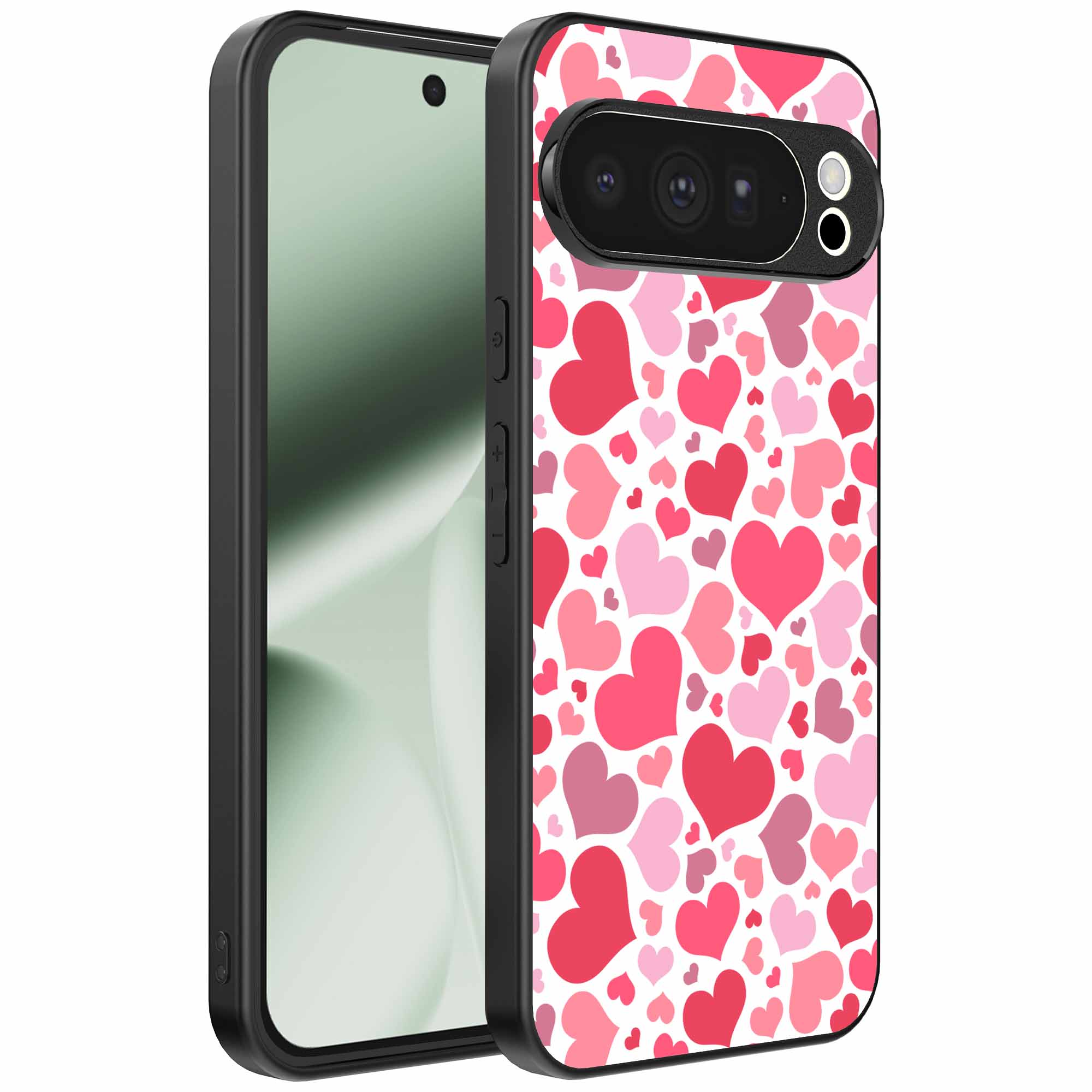 roze en rode hartjes opdruk_Google Pixel 10 Pro XL telefoonhoesje (1)