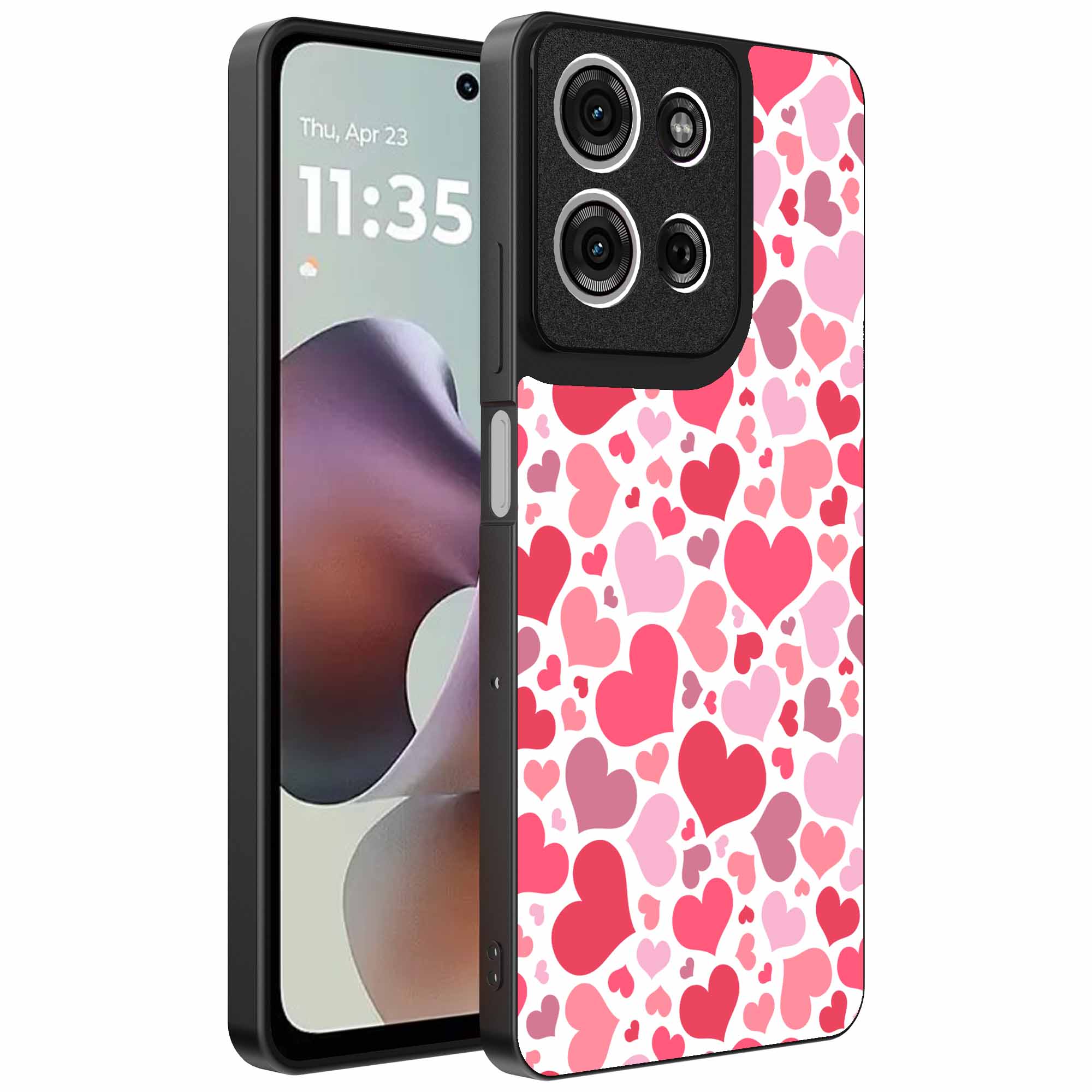 roze en rode hartjes opdruk_Motorola Moto G56 telefoonhoesje (1)