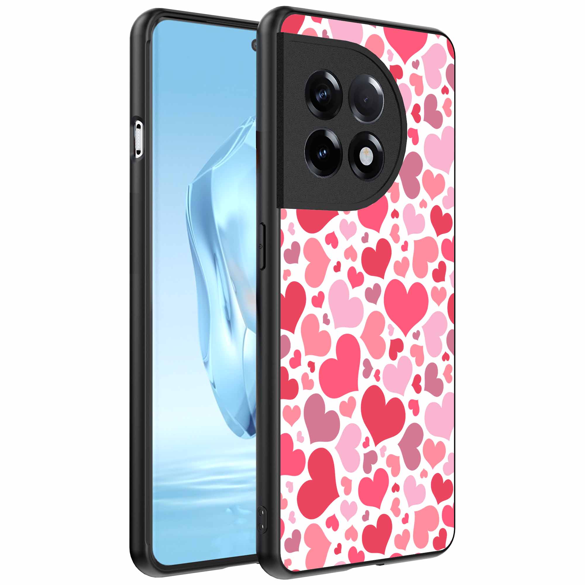 roze en rode hartjes opdruk_OnePlus 12 Telefoonhoesje (1)