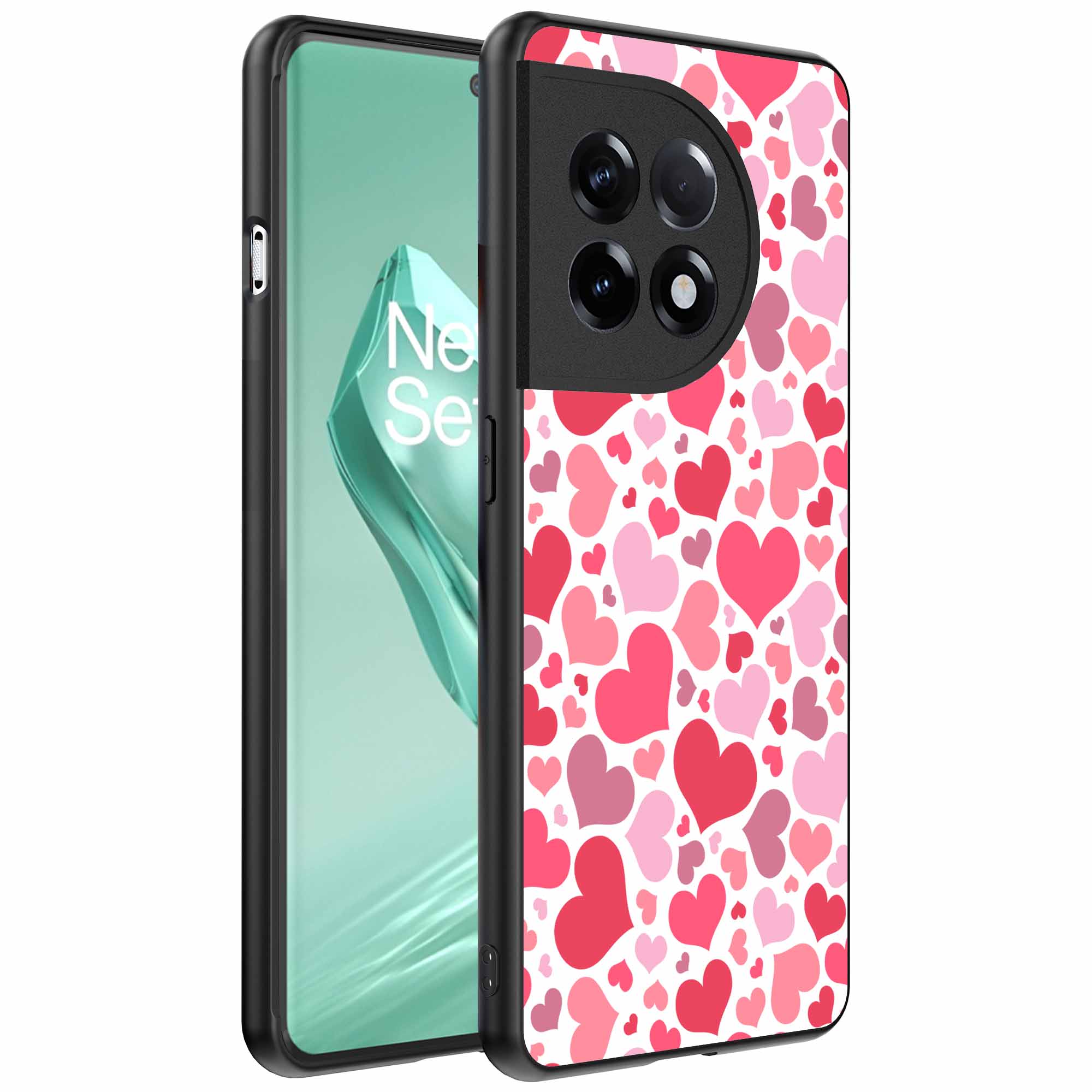 roze en rode hartjes opdruk_OnePlus 12R Telefoonhoesje (1)