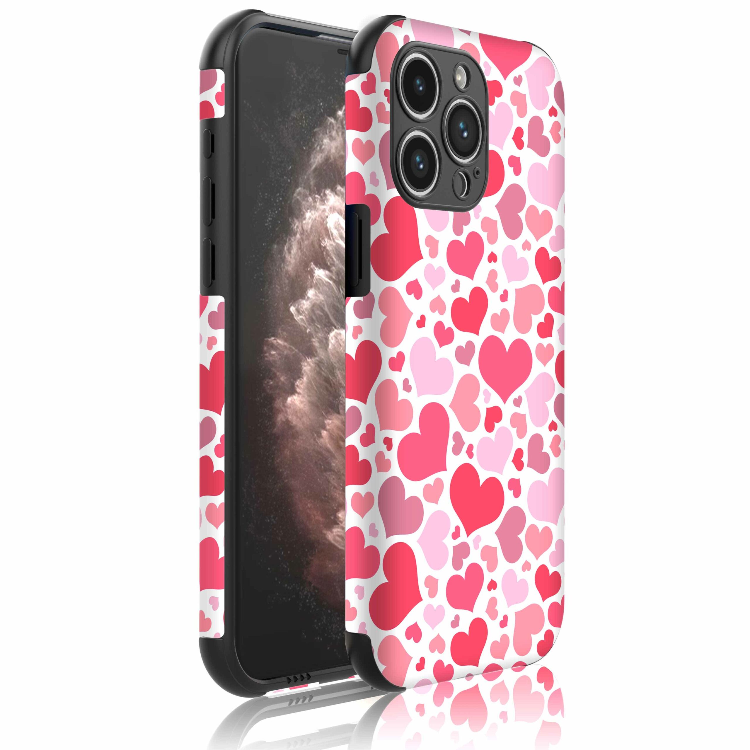 roze en rode hartjes opdruk_Telefoonhoesje met bumper randjes iPhone 11 Pro Max (1)