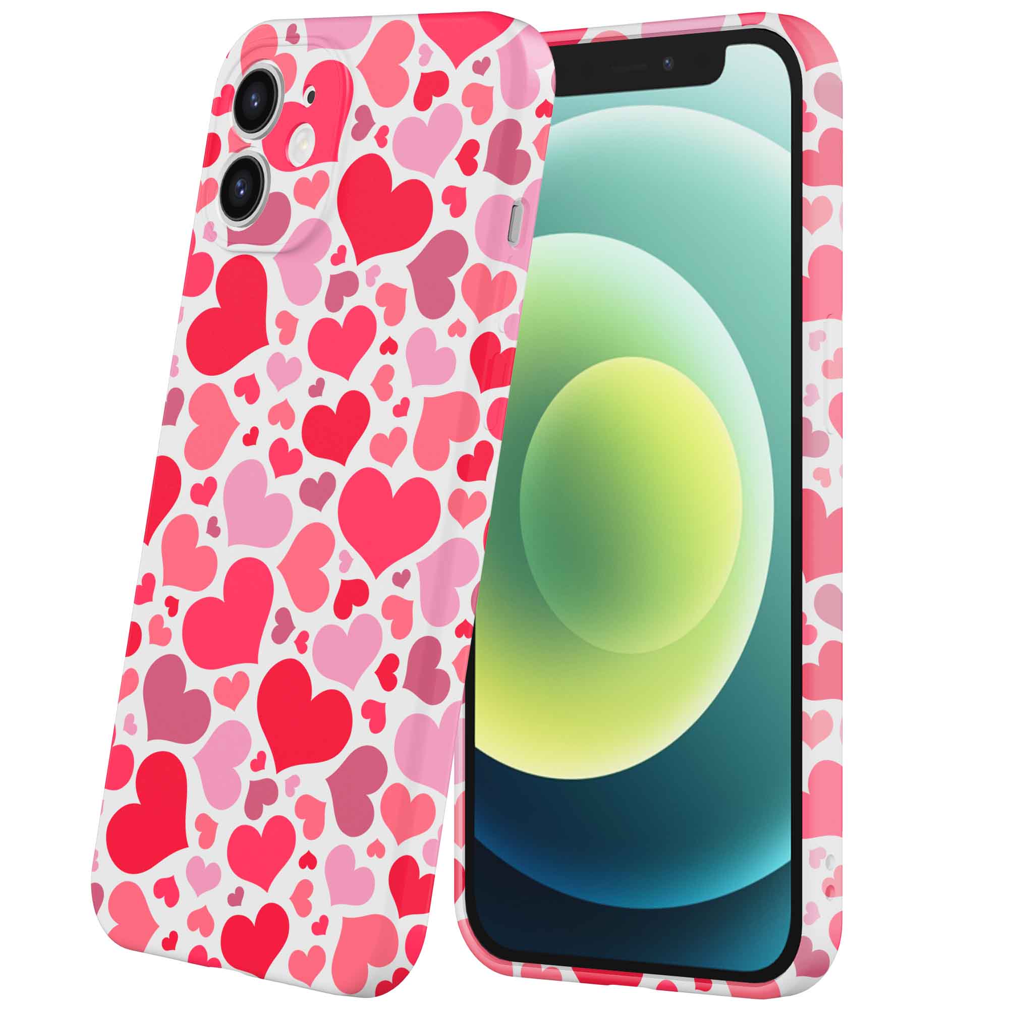 roze en rode hartjes opdruk_iPhone 12 Mini telefoonhoesje met volledige rondom bedrukking (6)