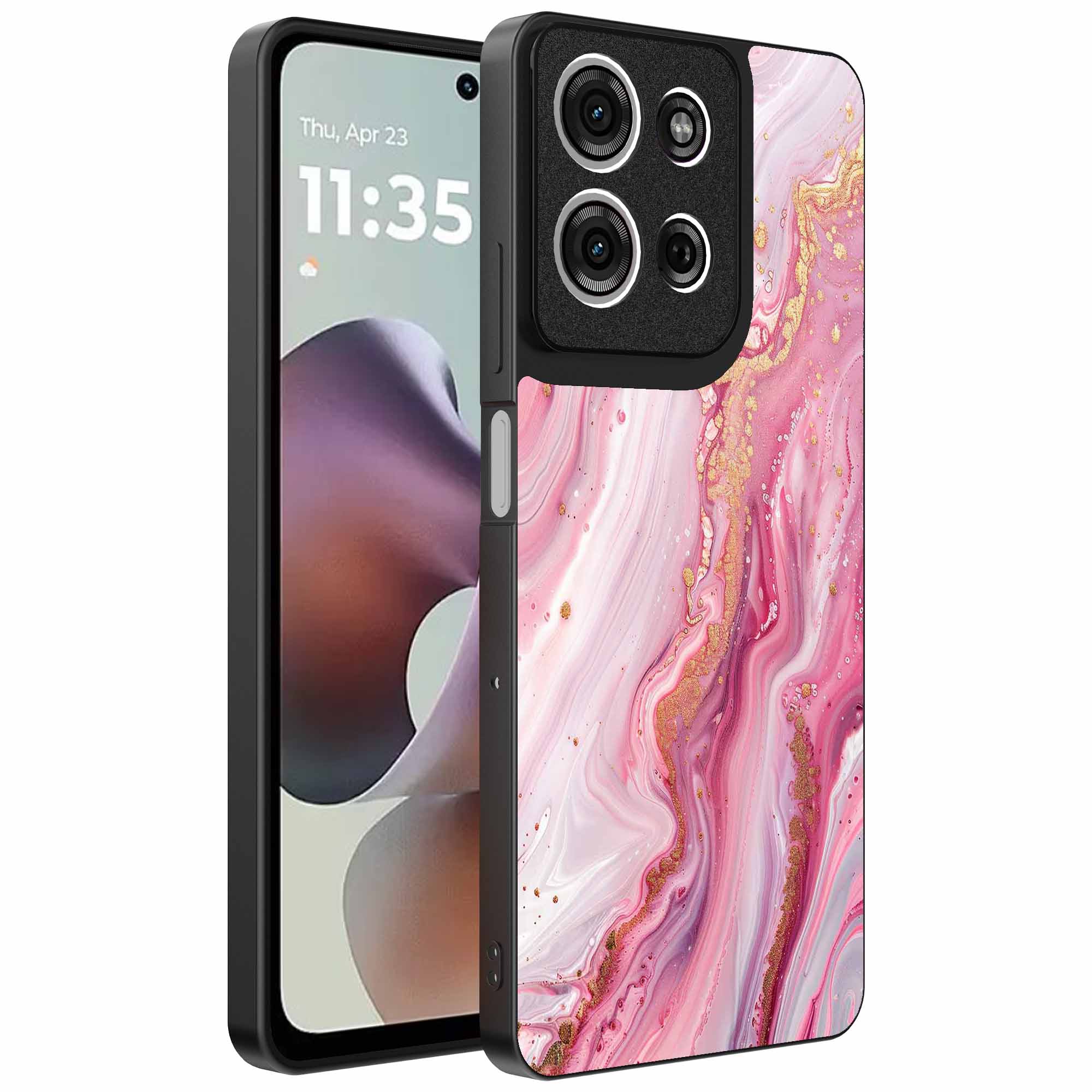 roze marmer opdruk_Motorola Moto G56 telefoonhoesje (1)