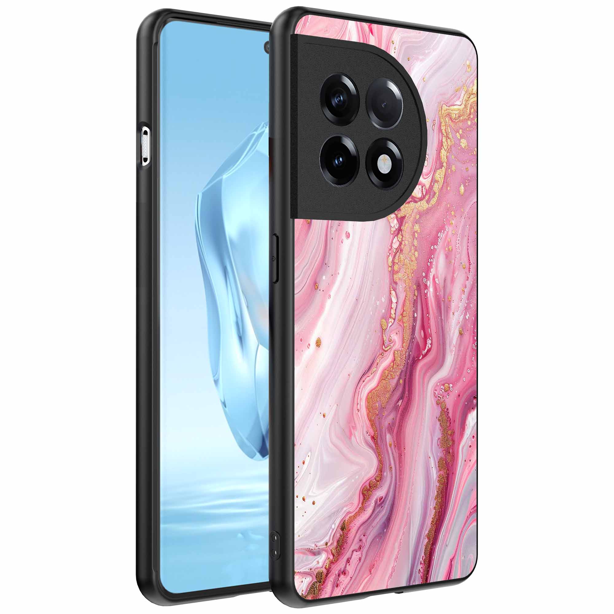 roze marmer opdruk_OnePlus 12 Telefoonhoesje (1)