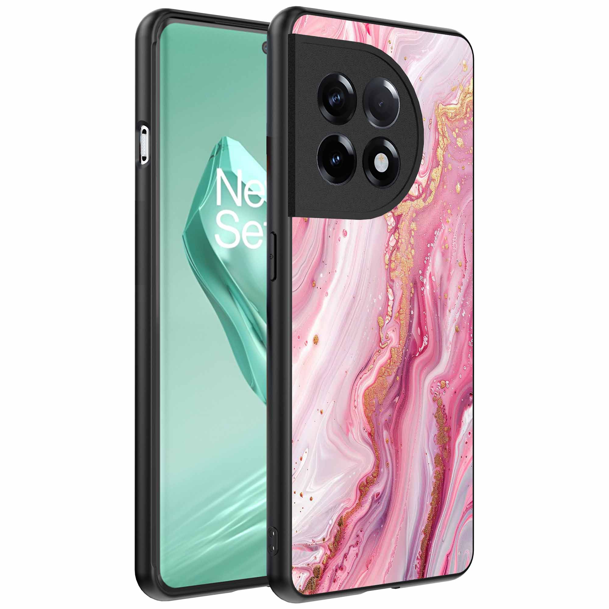 roze marmer opdruk_OnePlus 12R Telefoonhoesje (1)