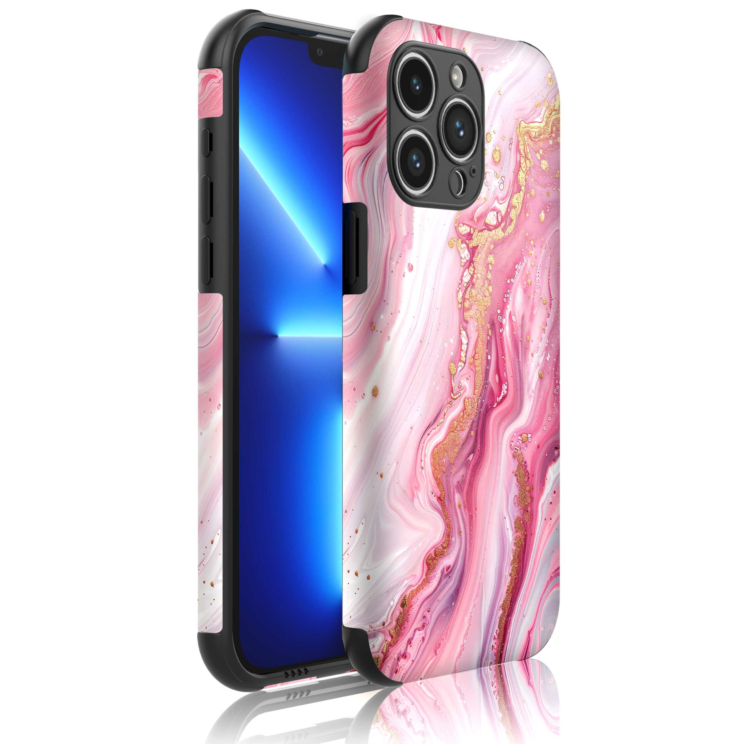 roze marmer opdruk_Telefoonhoesje met bumper randjes iPhone 13 Pro (1)