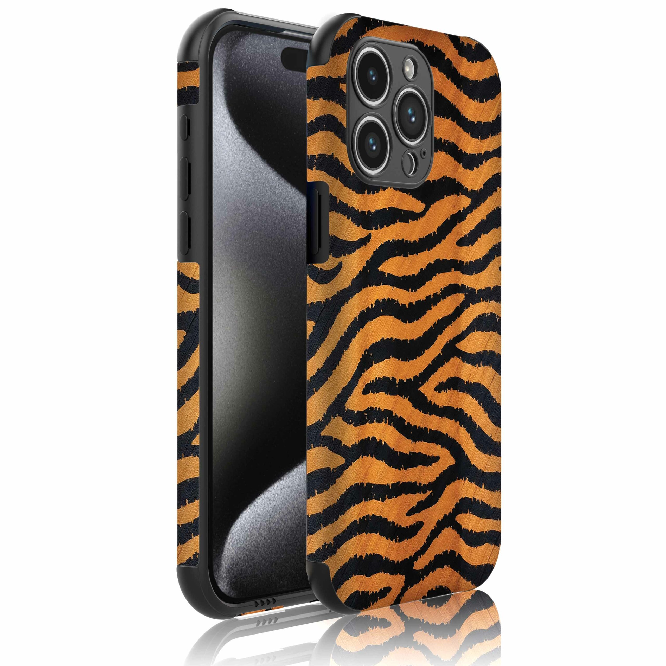 tijger en panter opdruk_Telefoonhoesje met bumper randjes iPhone 15 Pro (1)
