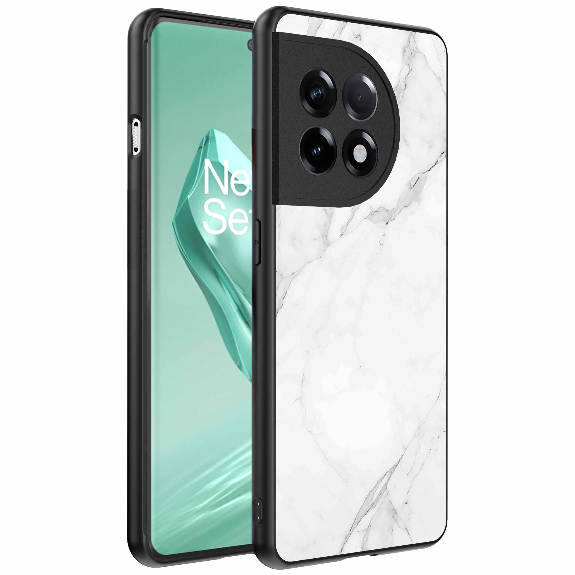 wit marmer opdruk_OnePlus 12R Telefoonhoesje (1)
