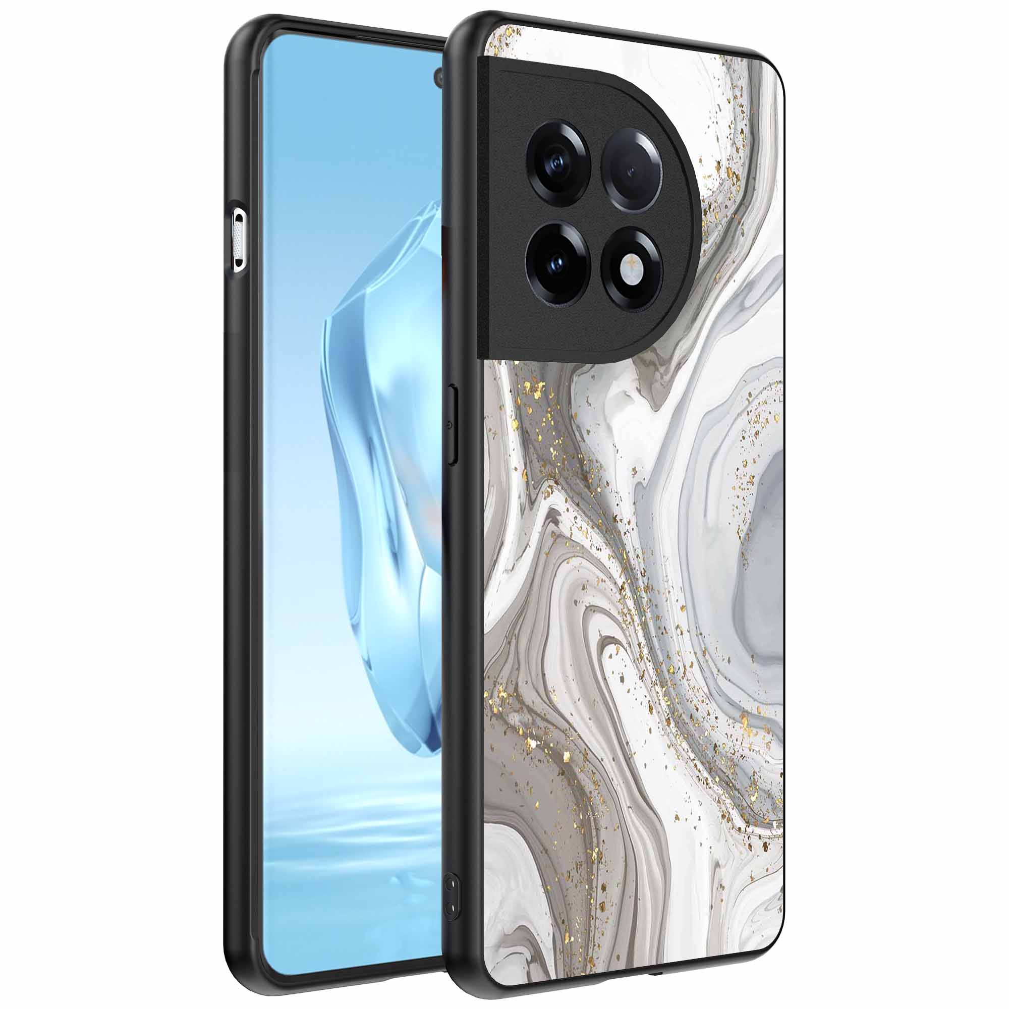 zilver marmer opdruk_OnePlus 12 Telefoonhoesje (1)